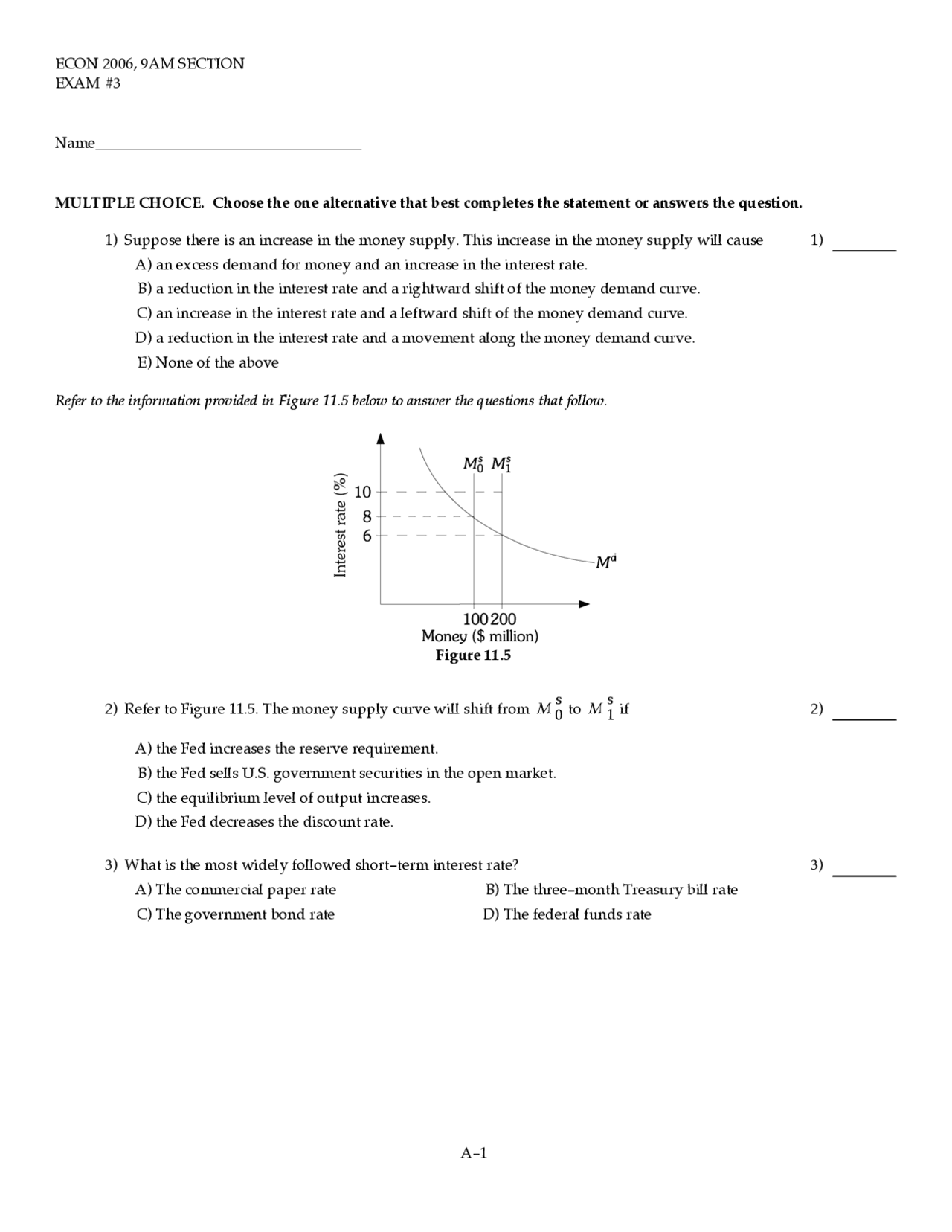 Exam 3 with Answers - Principles of Economics | ECON 2006 - Docsity