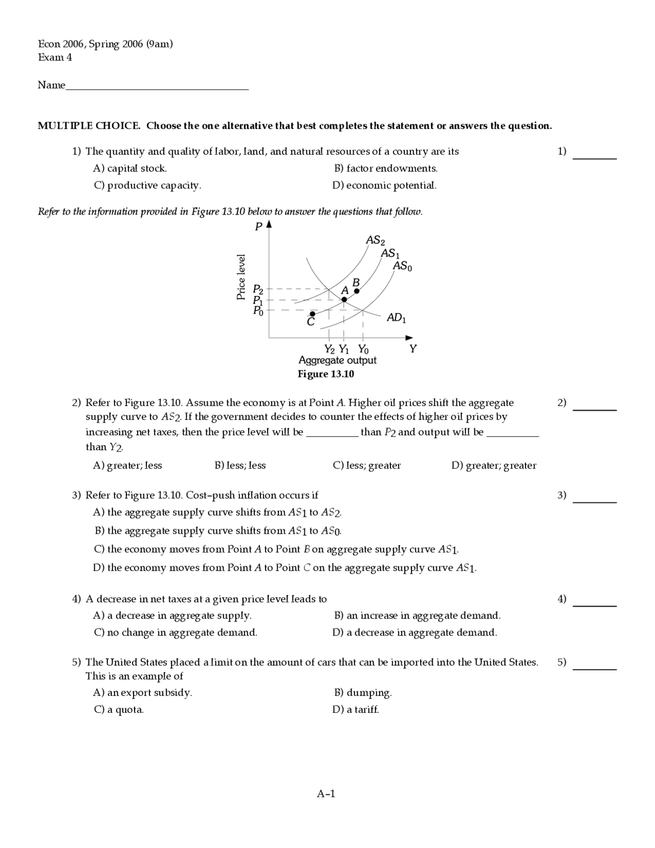 Test 4 with Answers - Principles of Economics | ECON 2006 - Docsity