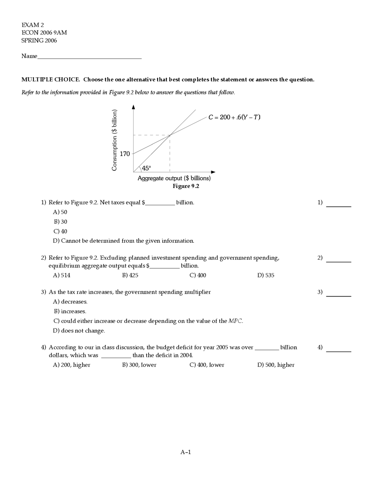 Test II Answer Key - Principles of Economics | ECON 2006 - Docsity