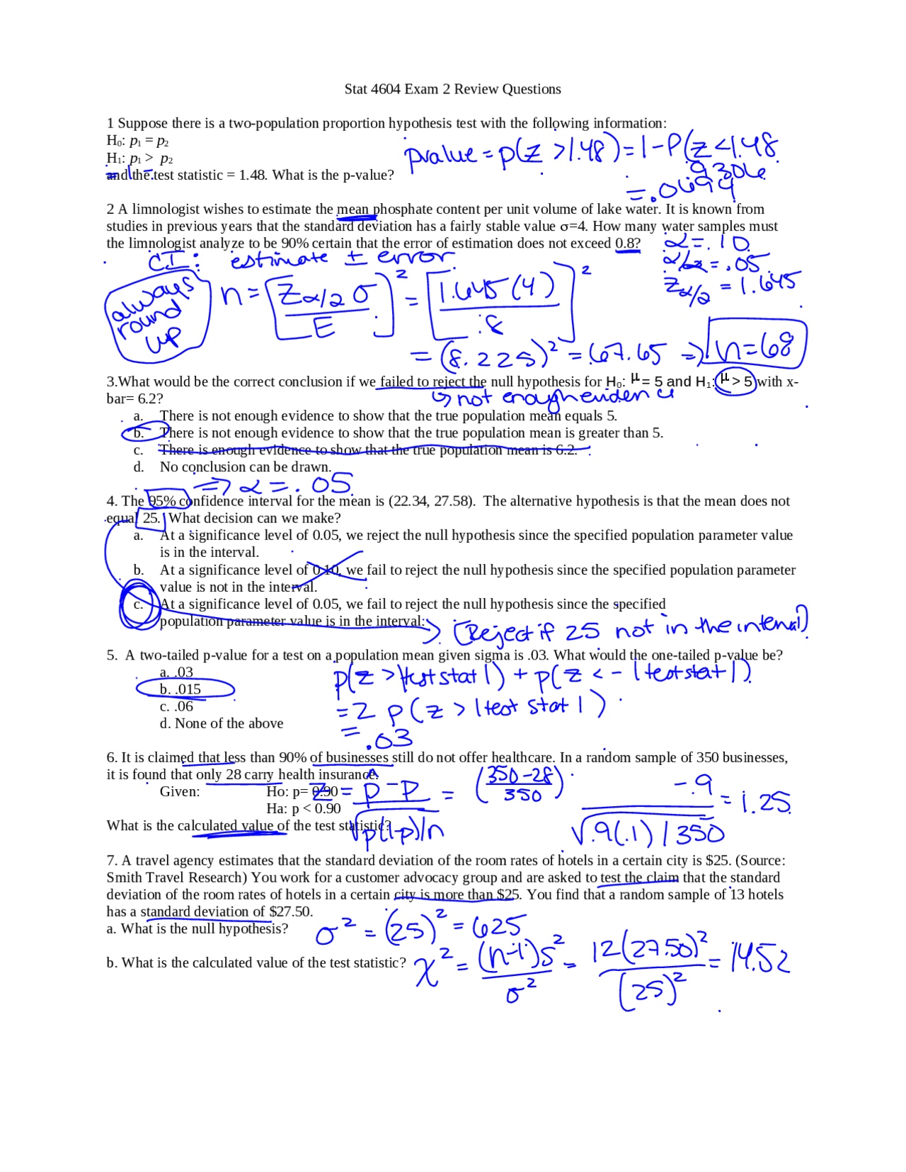 Exam 2 Review Questions - Statistics Methods for Engineering | STAT ...