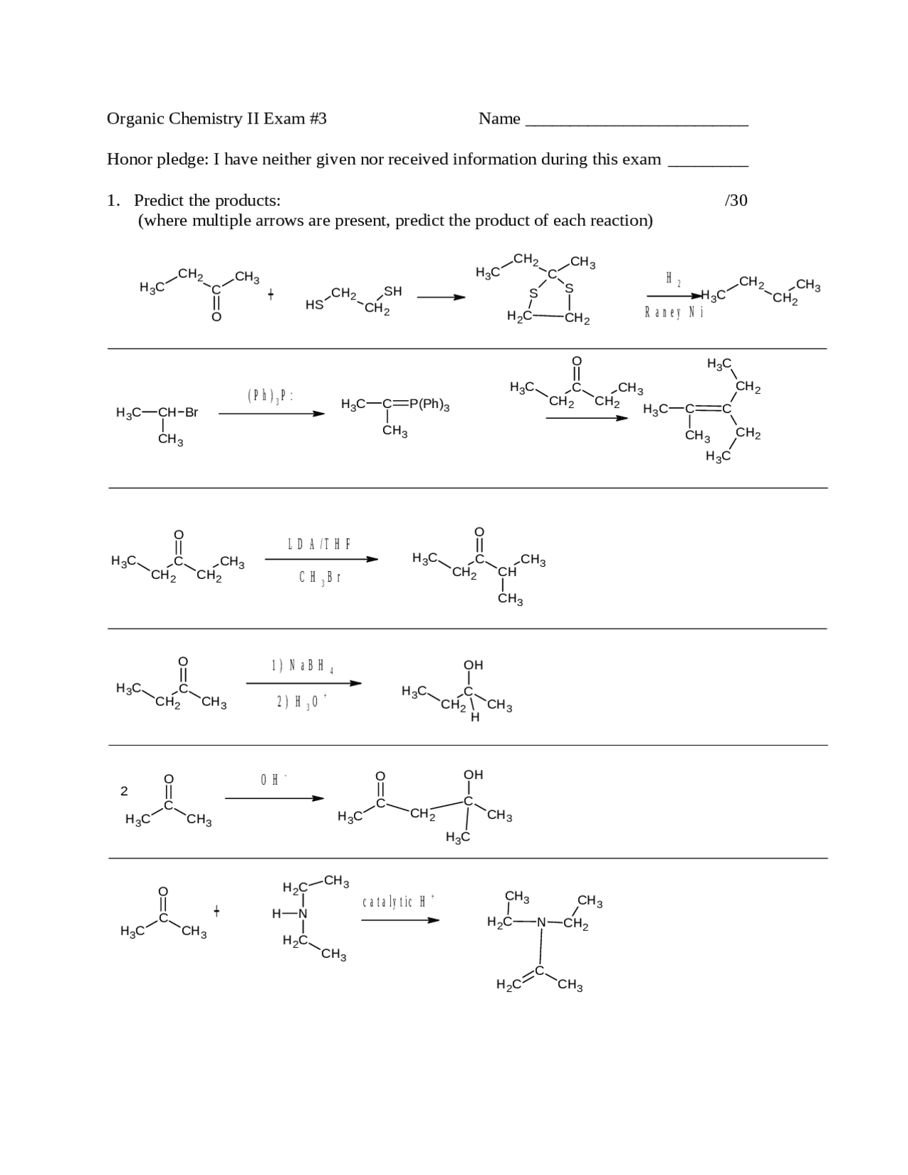 Exam 3 Questions for Organic Chemistry II | CHEM 2536 - Docsity