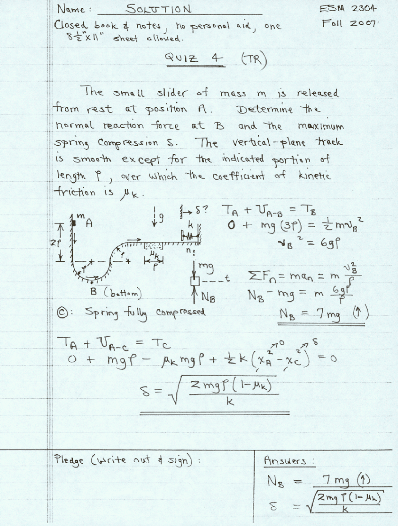 Determine Normal Reaction Force and Maximum Spring Compression ...