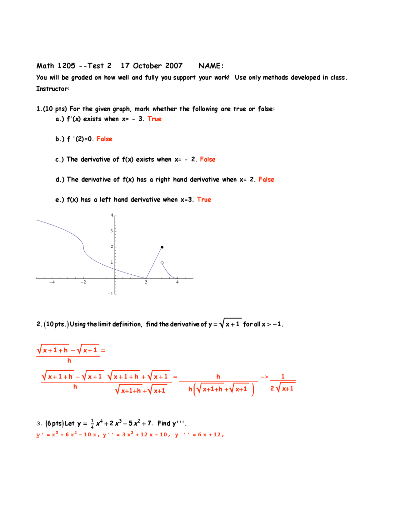 Limits, functions, velocity, curves. Exam with solutions | MATH 1205 ...