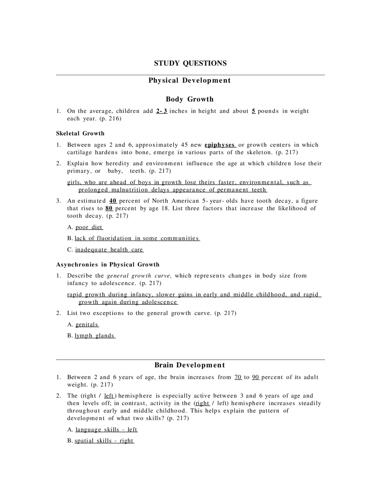 Developmental Psychology - Study Questions | PSYC 2034 | Study notes ...