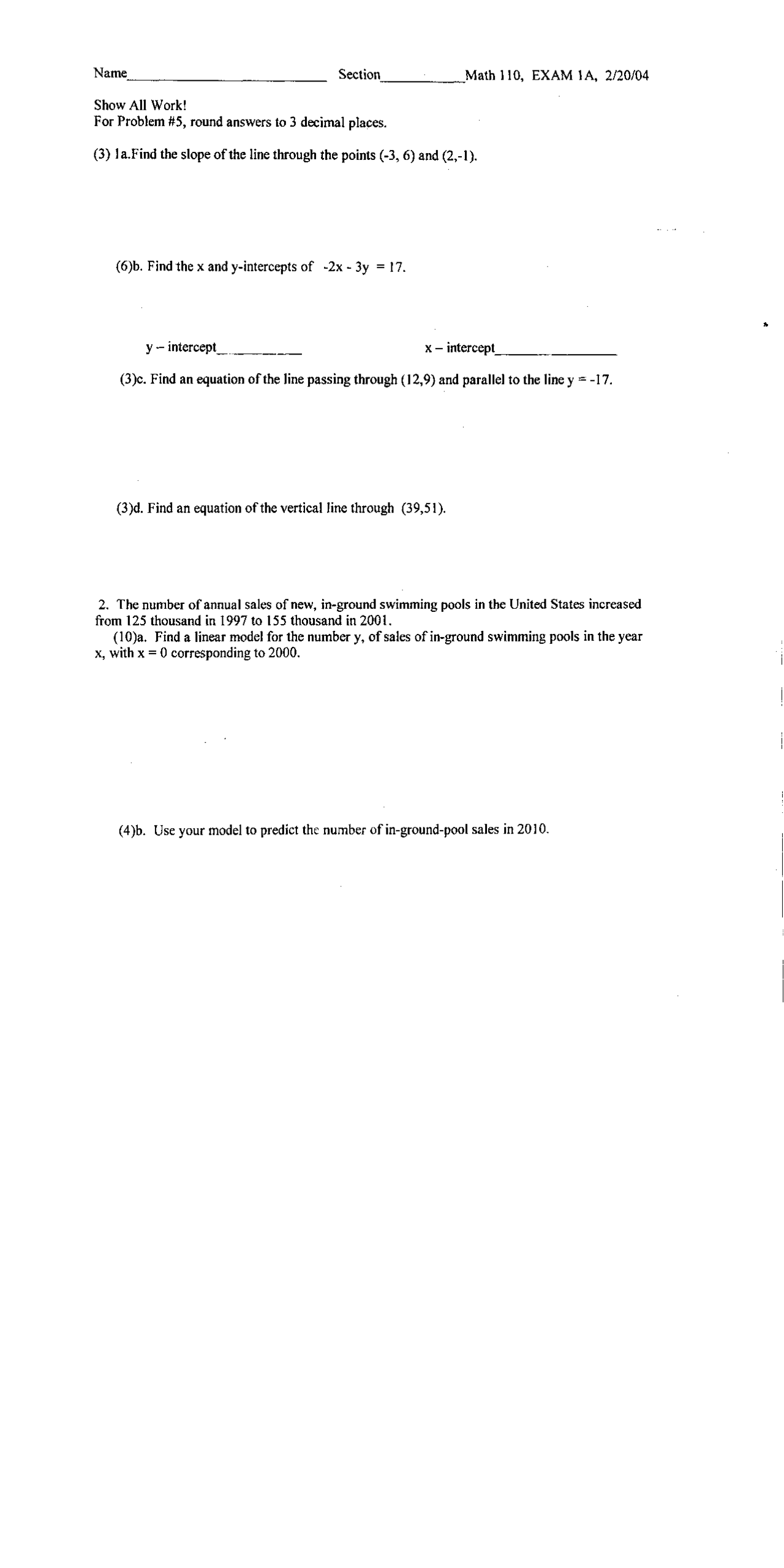 Elementary Mathematics Model - Exam I | MATH 110 - Docsity