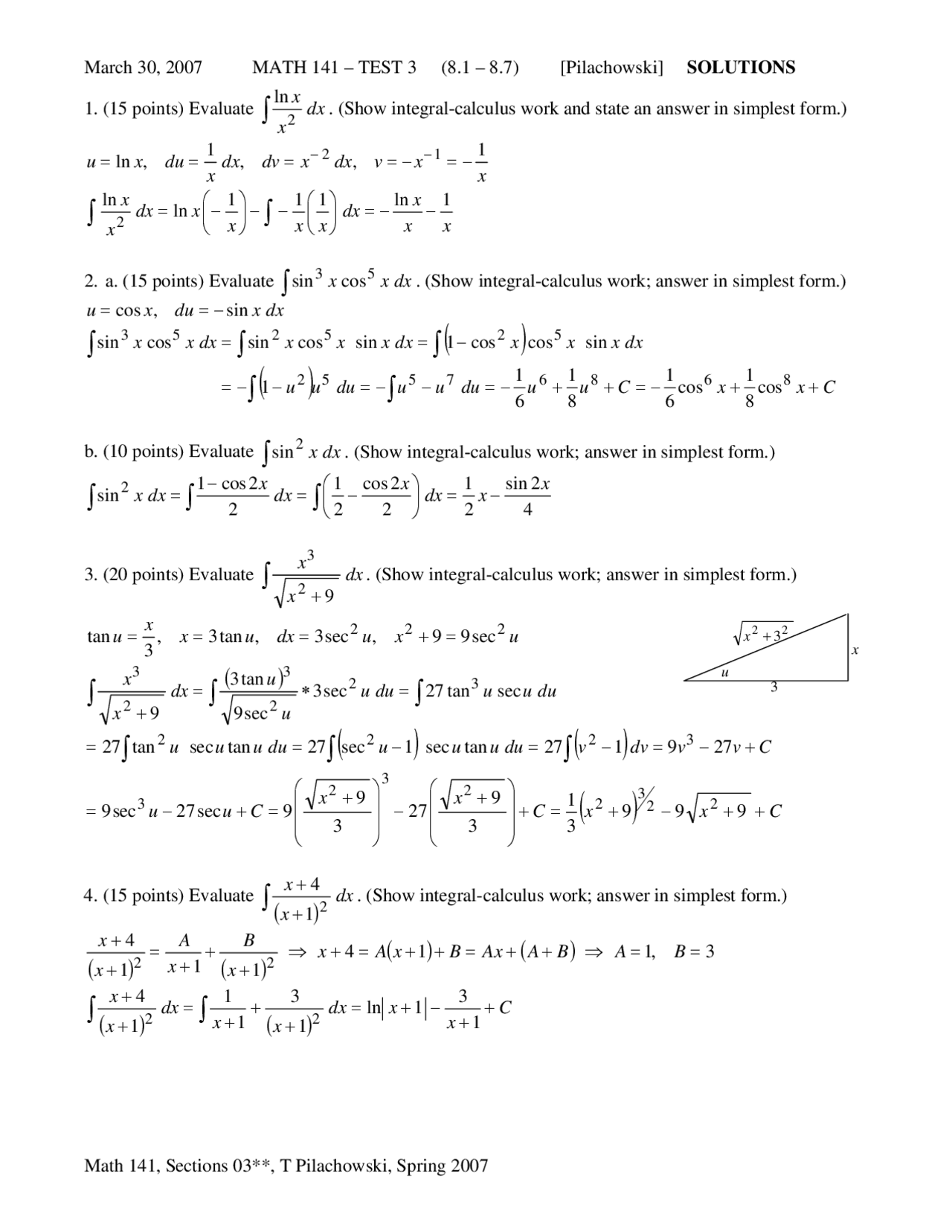 Calculus 2 - Midterm Exam 3 with Solutions | MATH 141 - Docsity