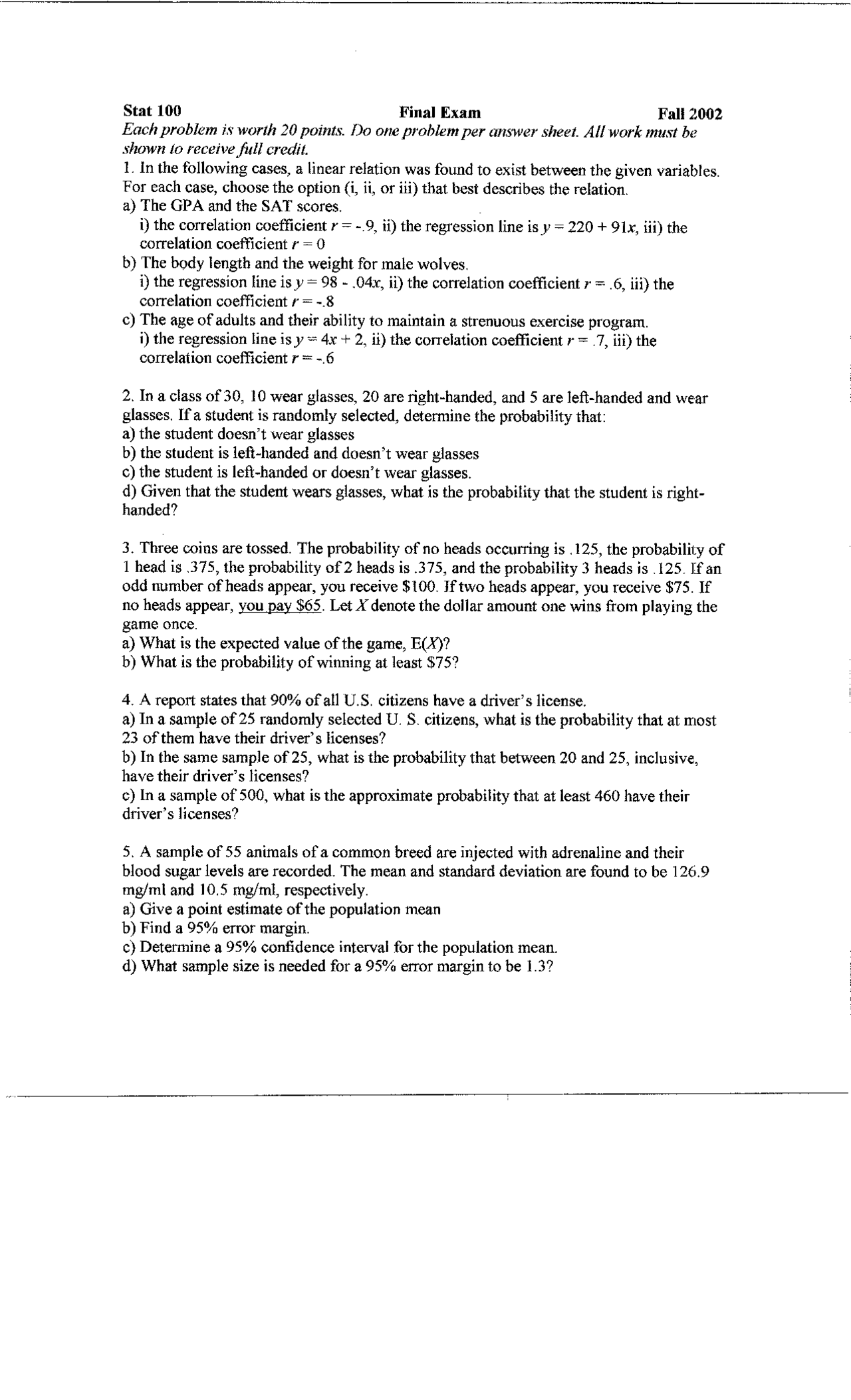 Final Exam with Solution - Elementary Statistics and Problems | STAT ...