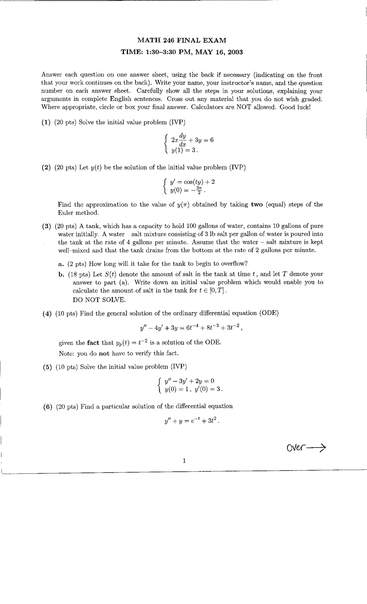 Final Exam Questions - Differential Equation for Science and ...