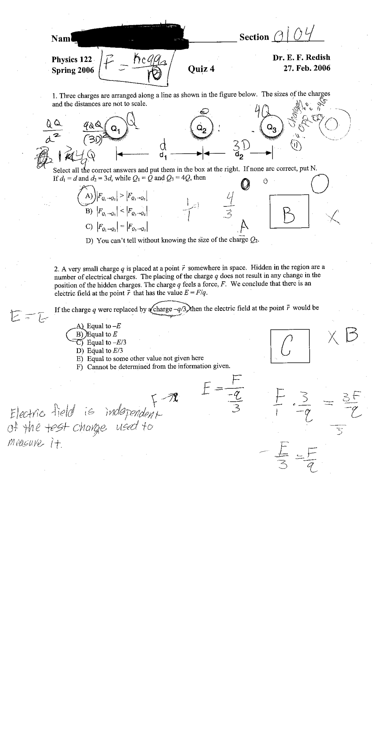 Fundamental of Physics II - Quiz 4 Solution | PHYS 122 - Docsity