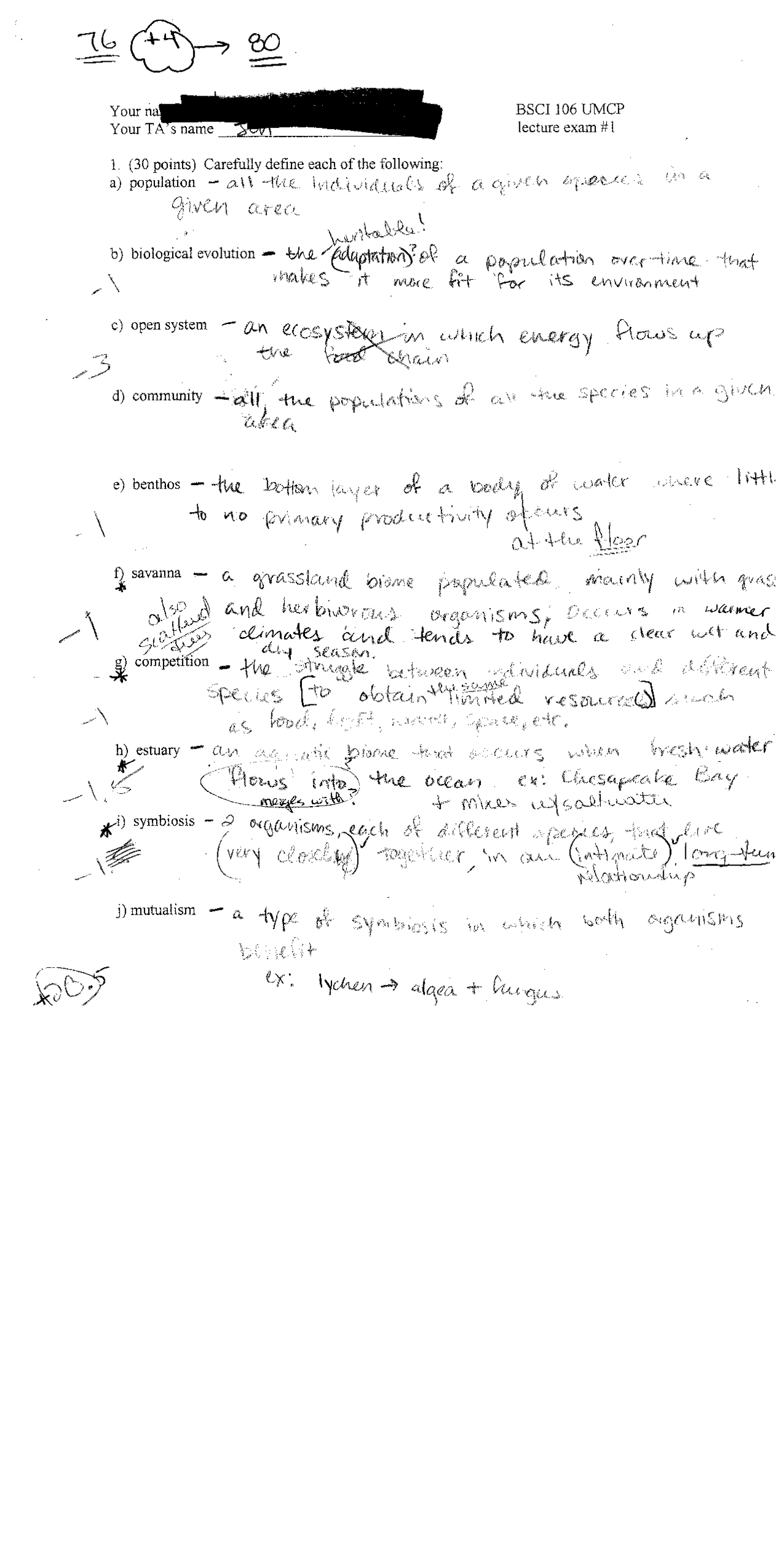 Principles of Biology II exam questions with handwritten answers | BSCI ...