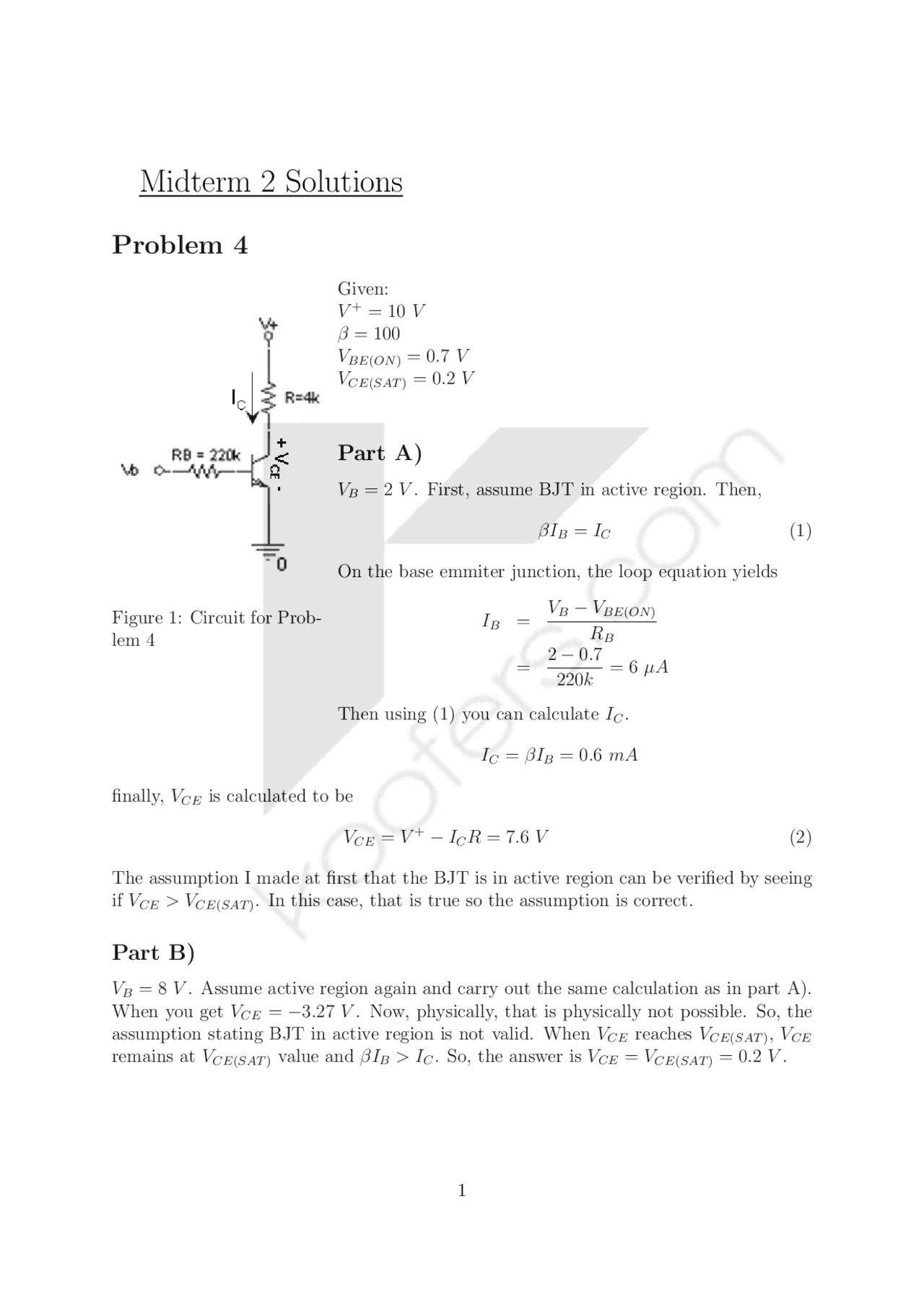 Electronics Midterm Problem And Solution Ece 2204 Docsity