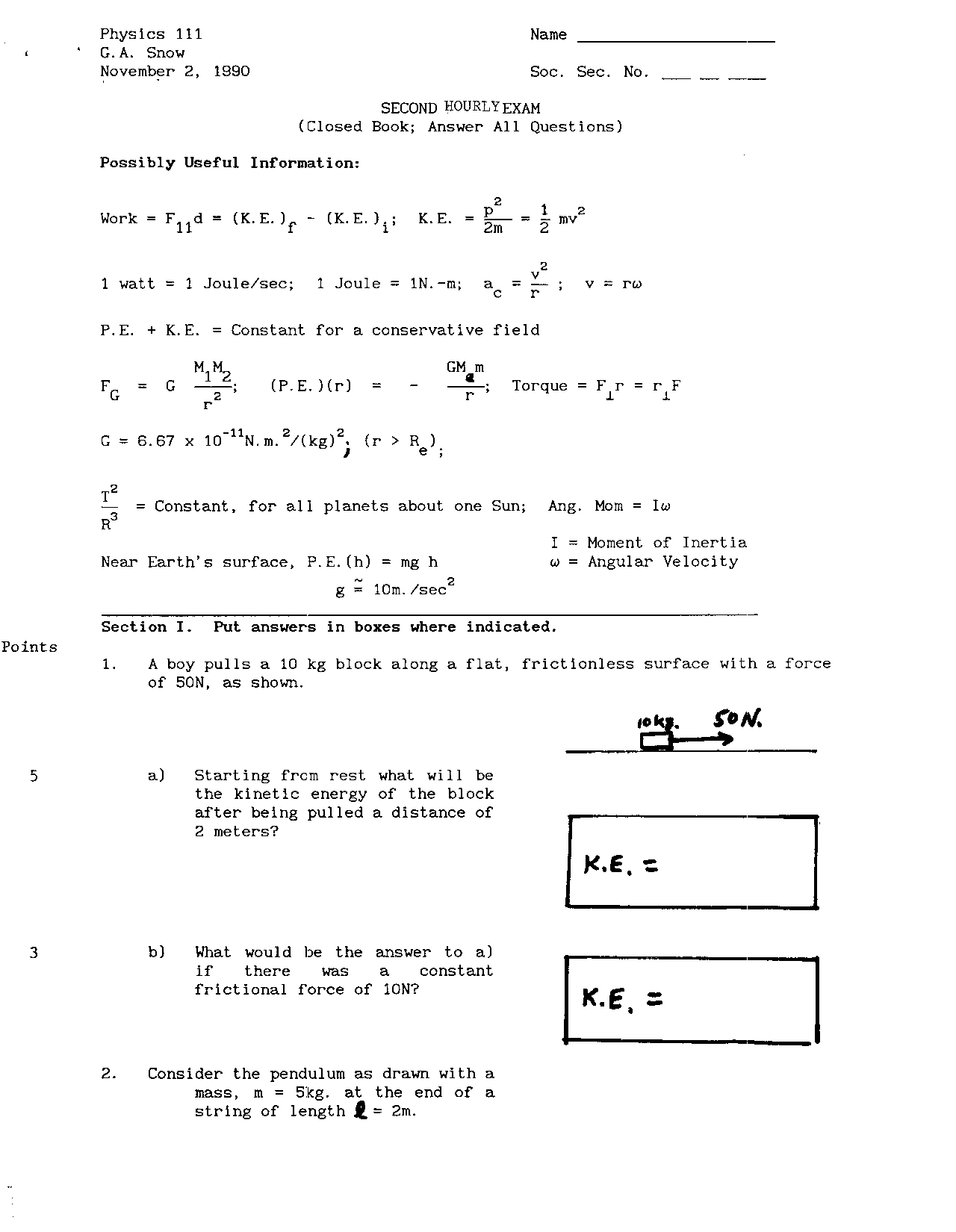 Practice Exam 2 - Physics in Modern World | PHYS 111 - Docsity