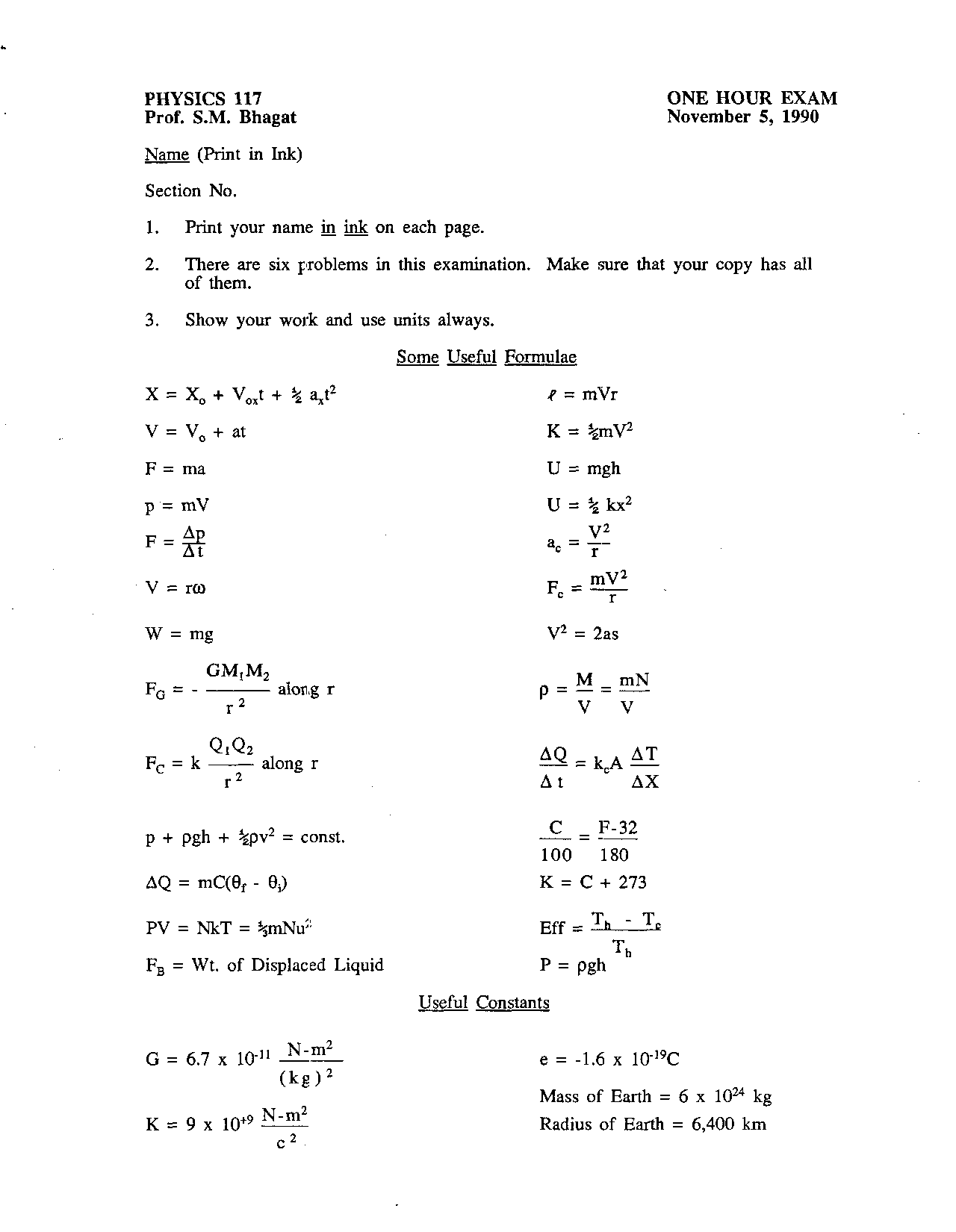 Unsolved Problems Exam 1 - Introduction to Physics | PHYS 117 - Docsity