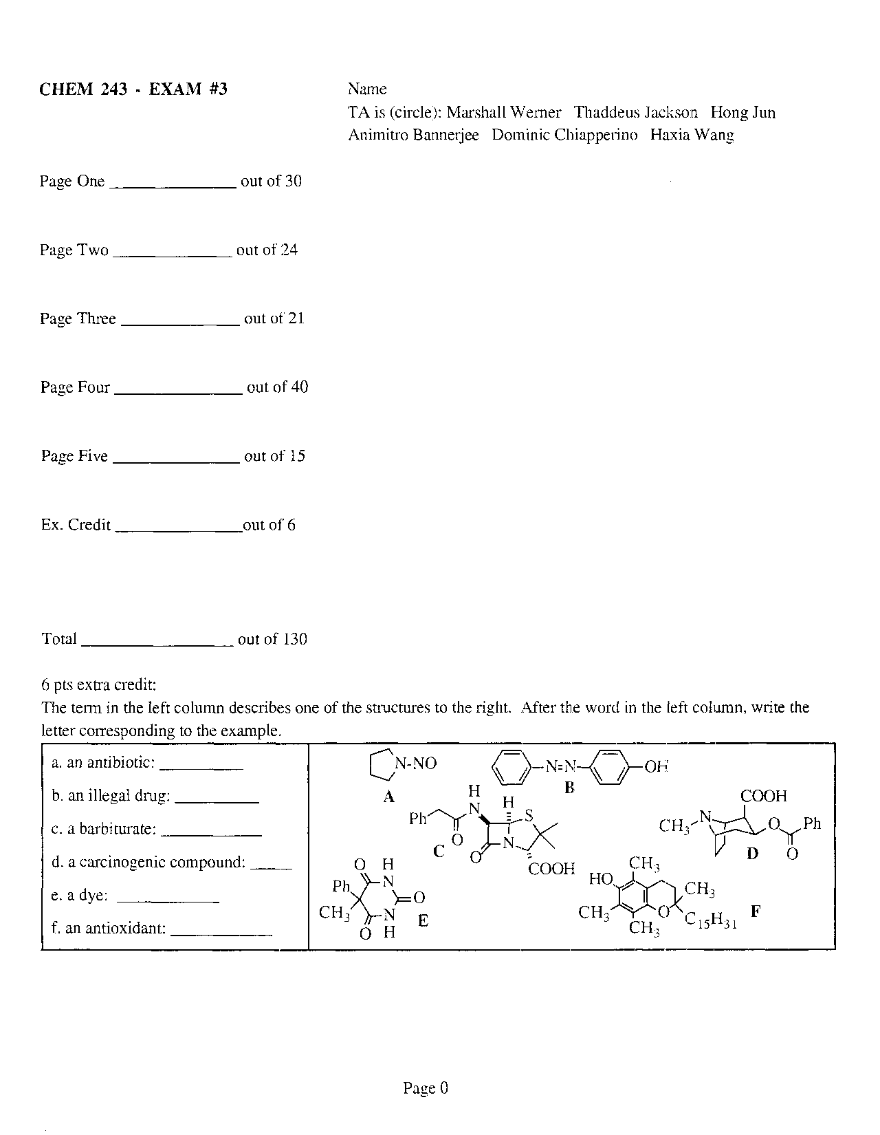 Organic Chemistry II - Exam 3 Questions | CHEM 241 - Docsity