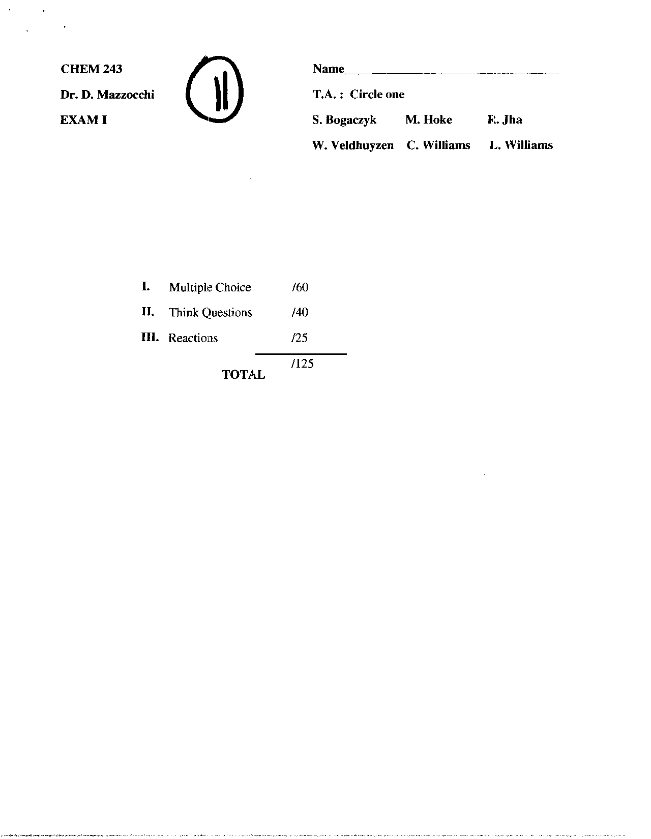 Exam #1 - Organic Chemistry II | CHEM 241 - Docsity