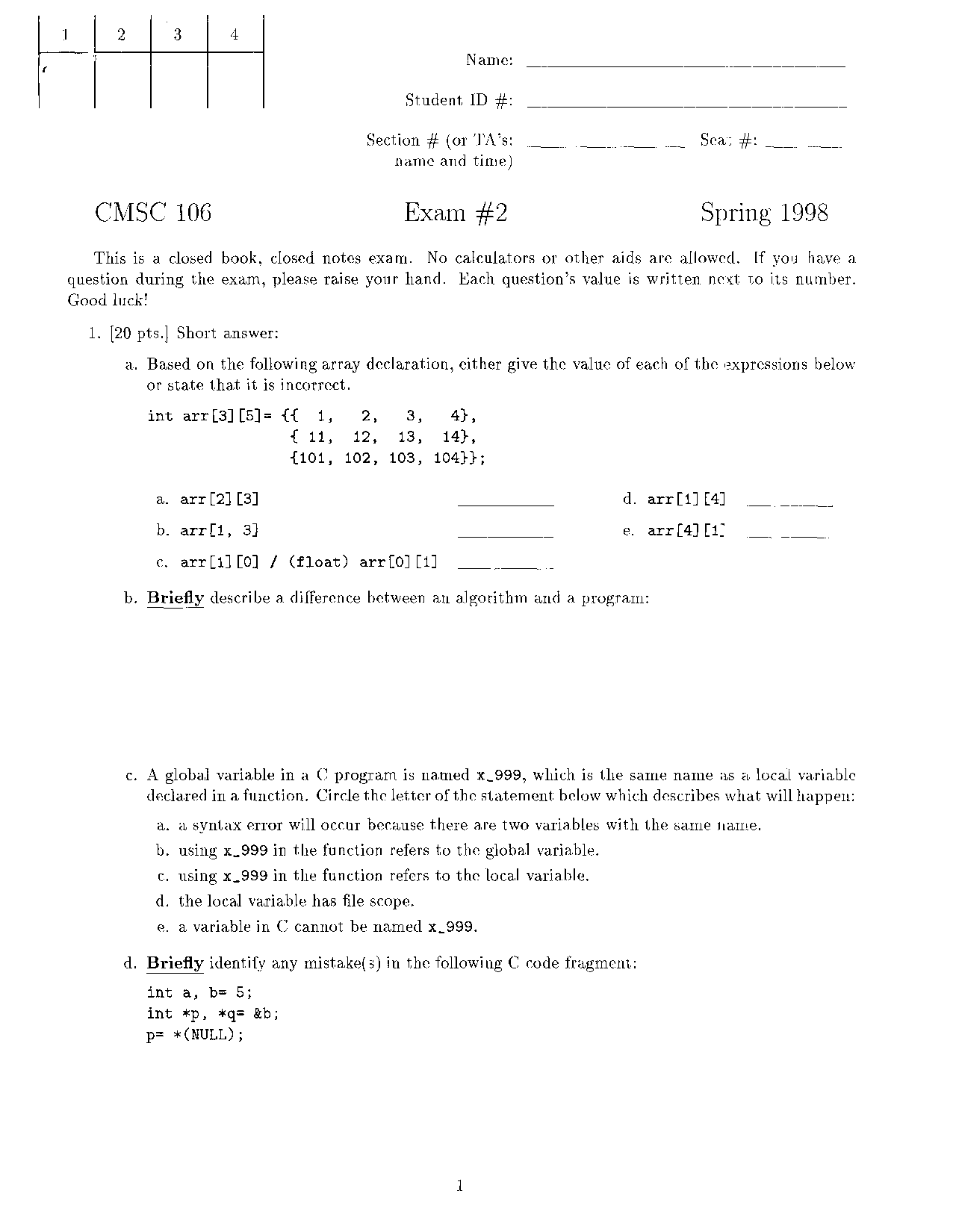 Computer Programming Practice Test Exam 2 for Class Guide Practice - Introduction to Computer Programming ...