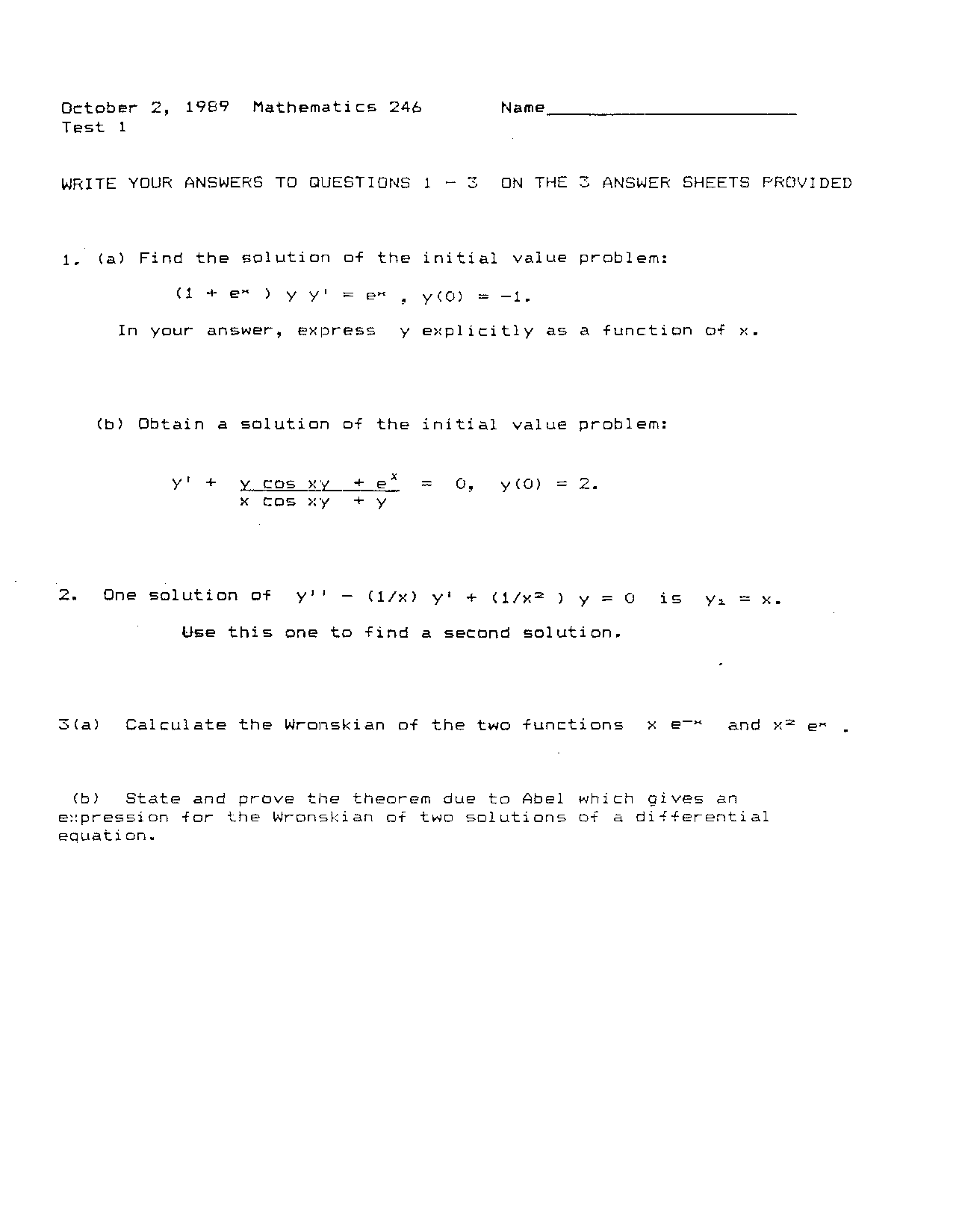 Exam1 - Differential Equations for Science and Engineering - 1989 ...