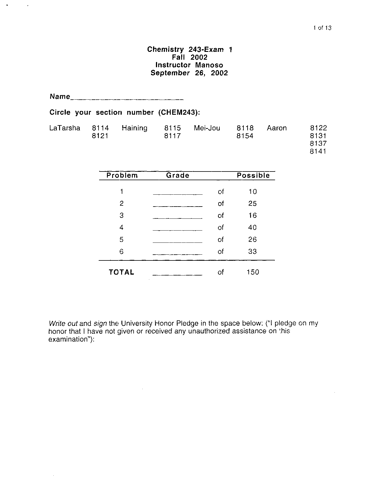 Exam 1 with Questions - Organic Chemistry II | CHEM 241 - Docsity