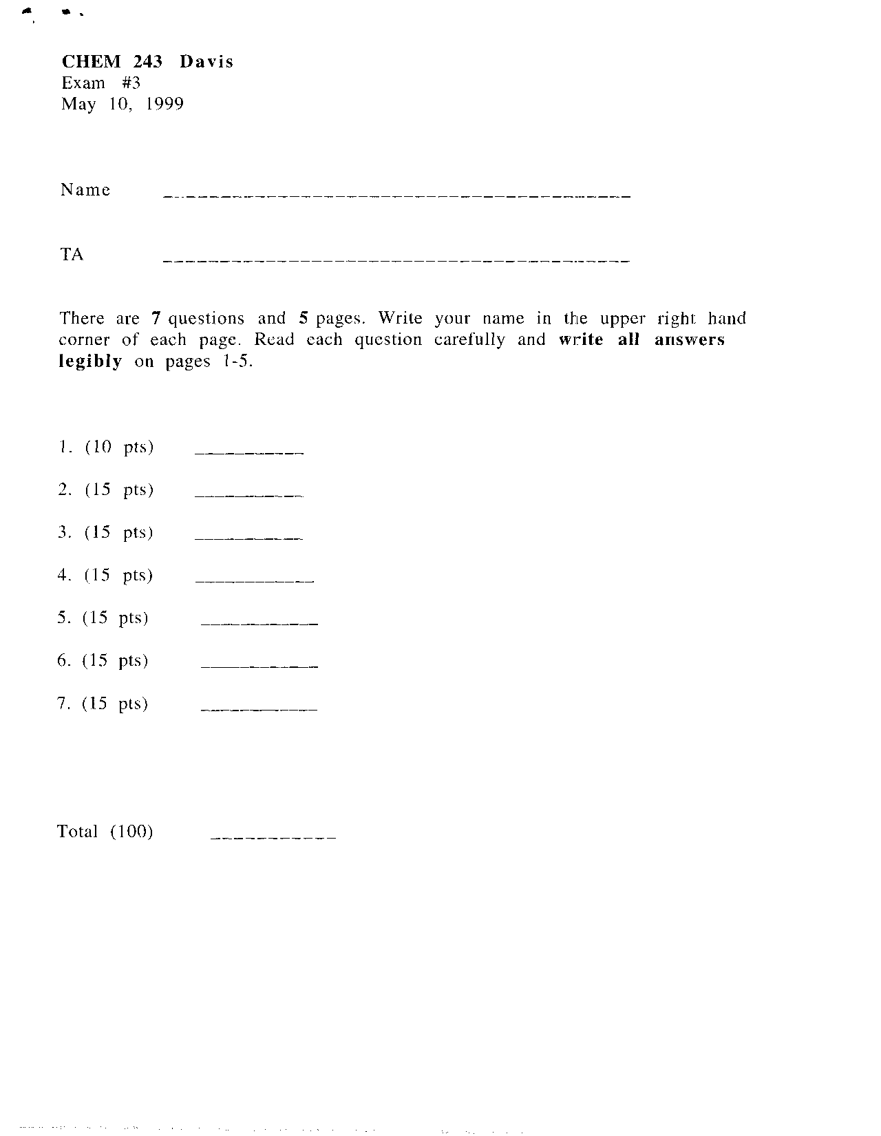 Exam 3 Questions - Organic Chemistry II | CHEM 241 - Docsity
