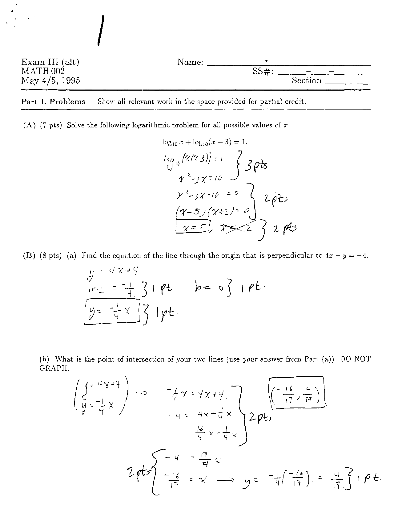 Exam 3 Alternate with Solution Key - Developmental Mathematics - 1995 ...