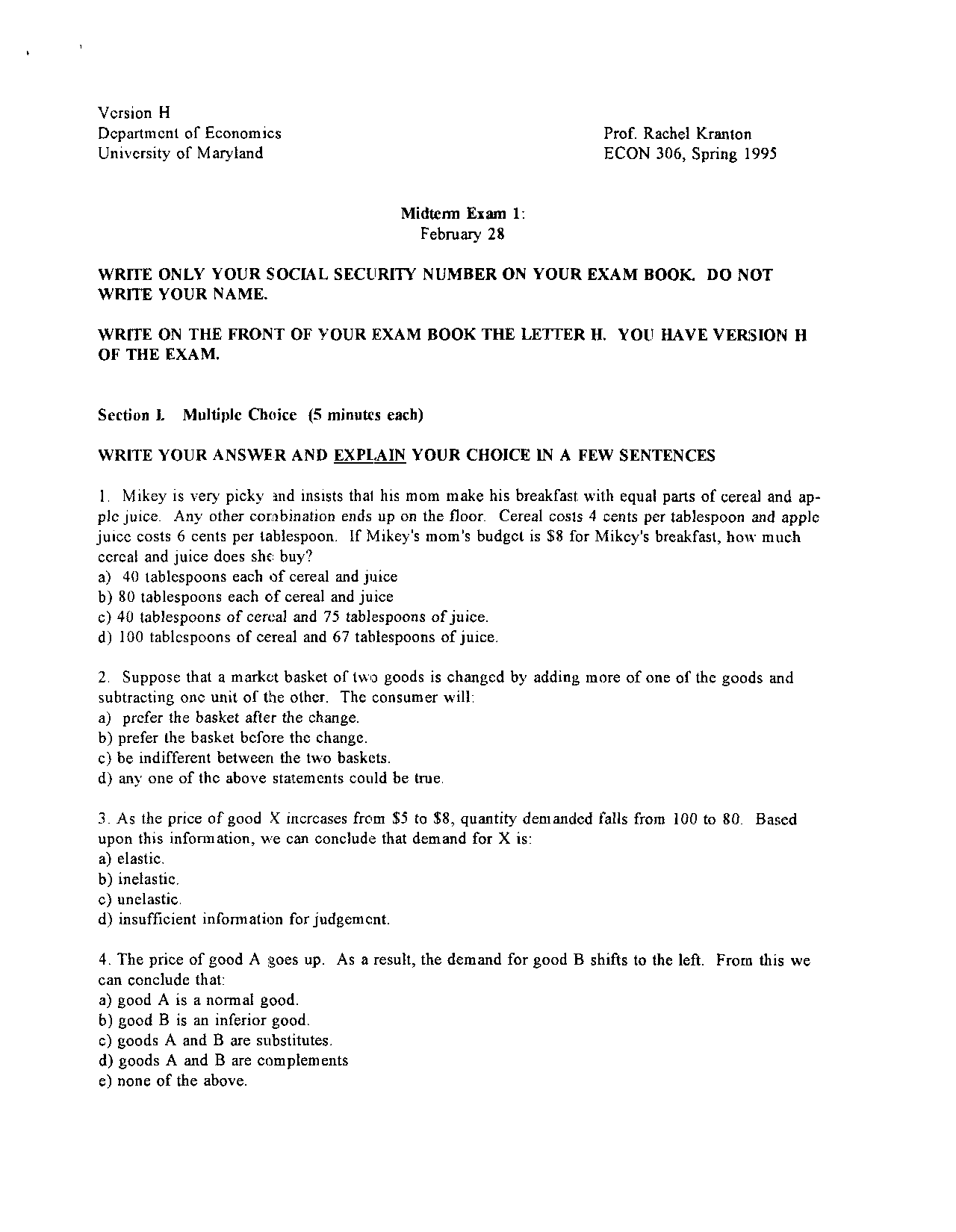 Midterm 1 Solution - Intermediate Microeconomics Theory | ECON 306 ...