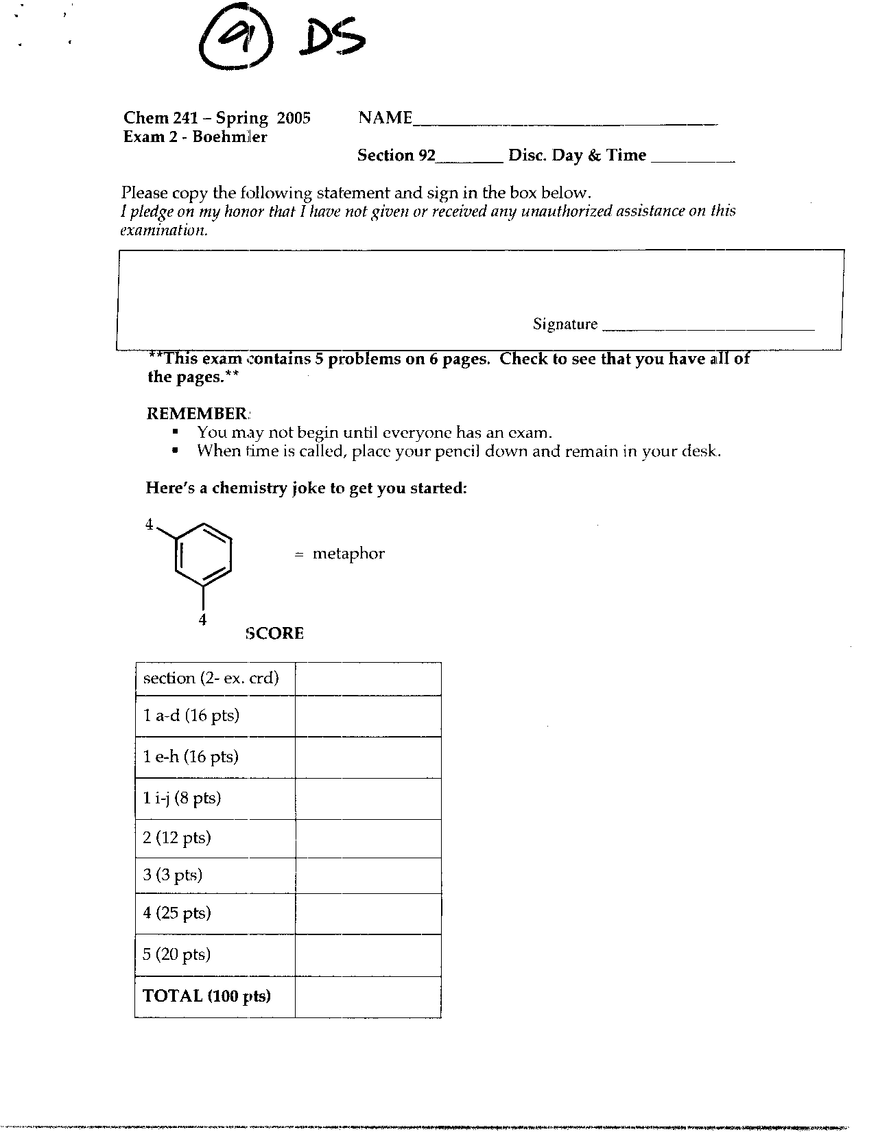 Practice Final Exam Organic Chemistry II CHEM 241 Docsity