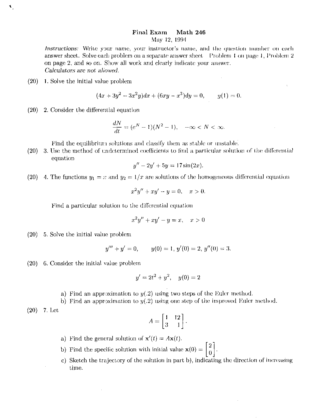 Final Exam Questions - Differential Equations for Engineers and ...