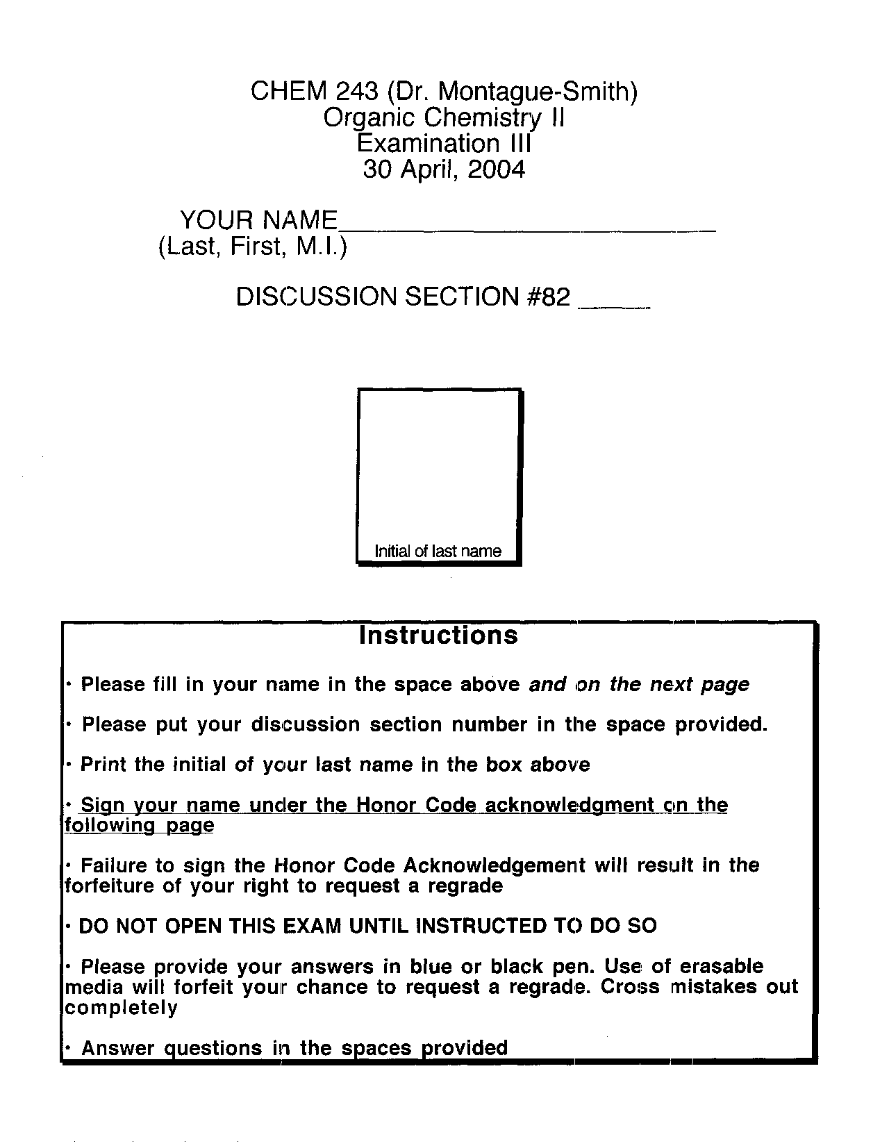 4 Questions on Organic Chemistry II - Exam 3 | CHEM 241 - Docsity