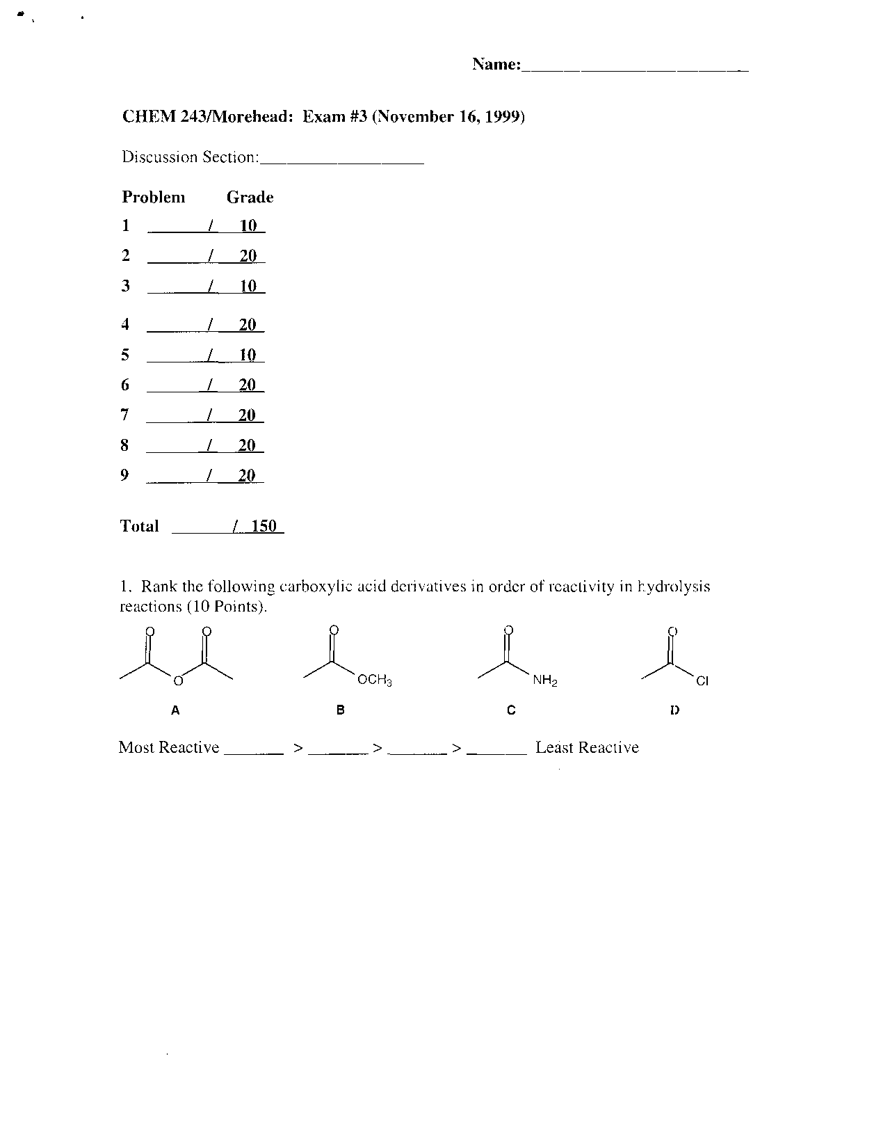 Exam 3 with Questions - Organic Chemistry II | CHEM 241 - Docsity