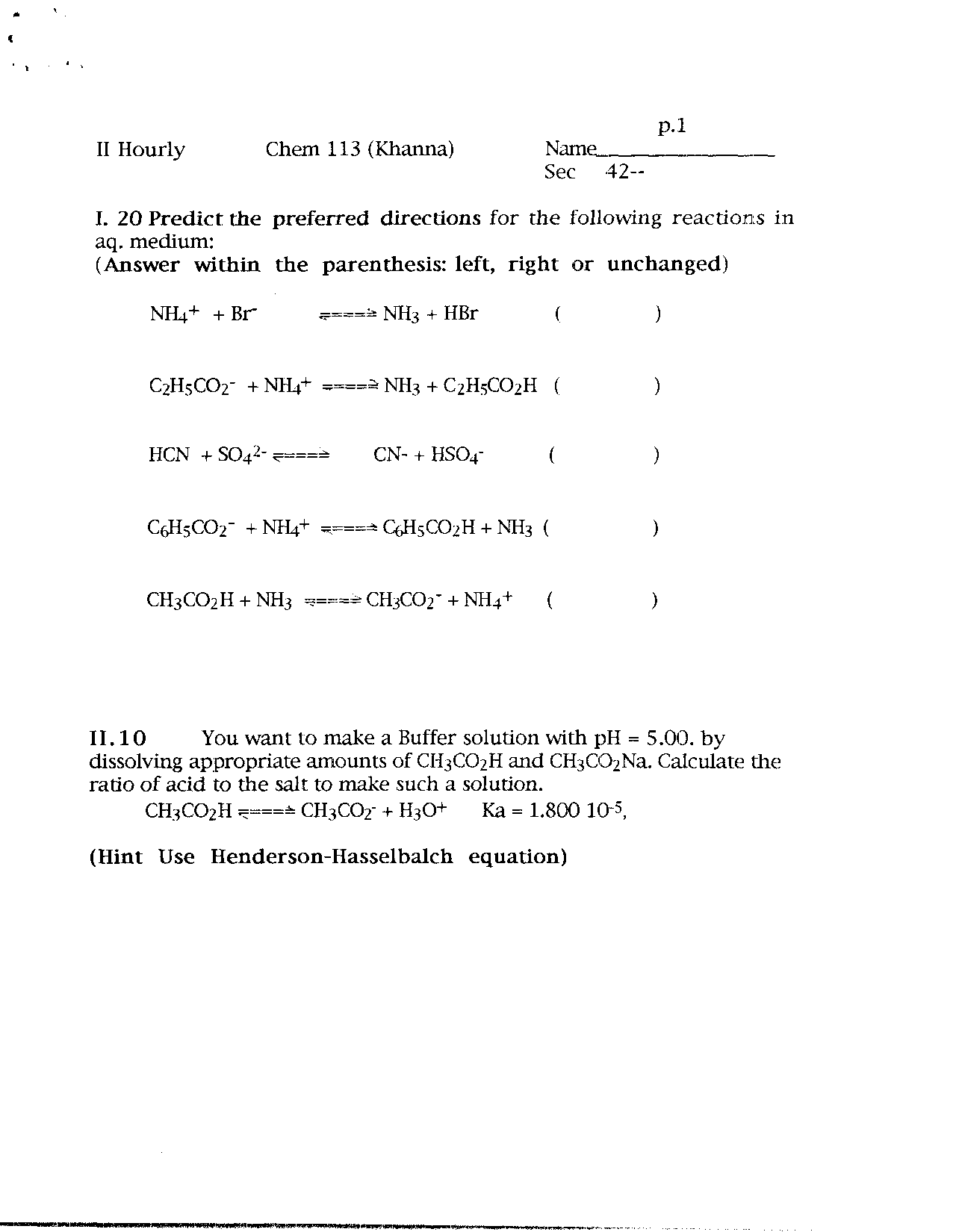 7 Questions in Exam 2 - Chemistry Fundamentals II | CHEM 271 - Docsity