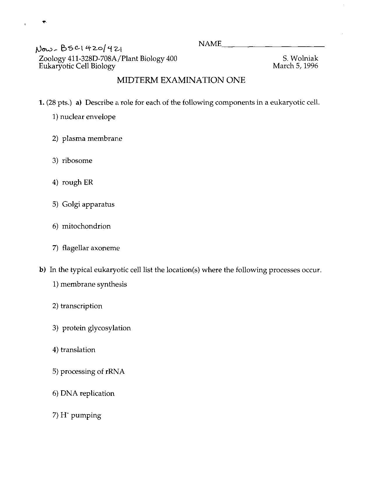Zoology and plant biology problems | BSCI 421 - Docsity