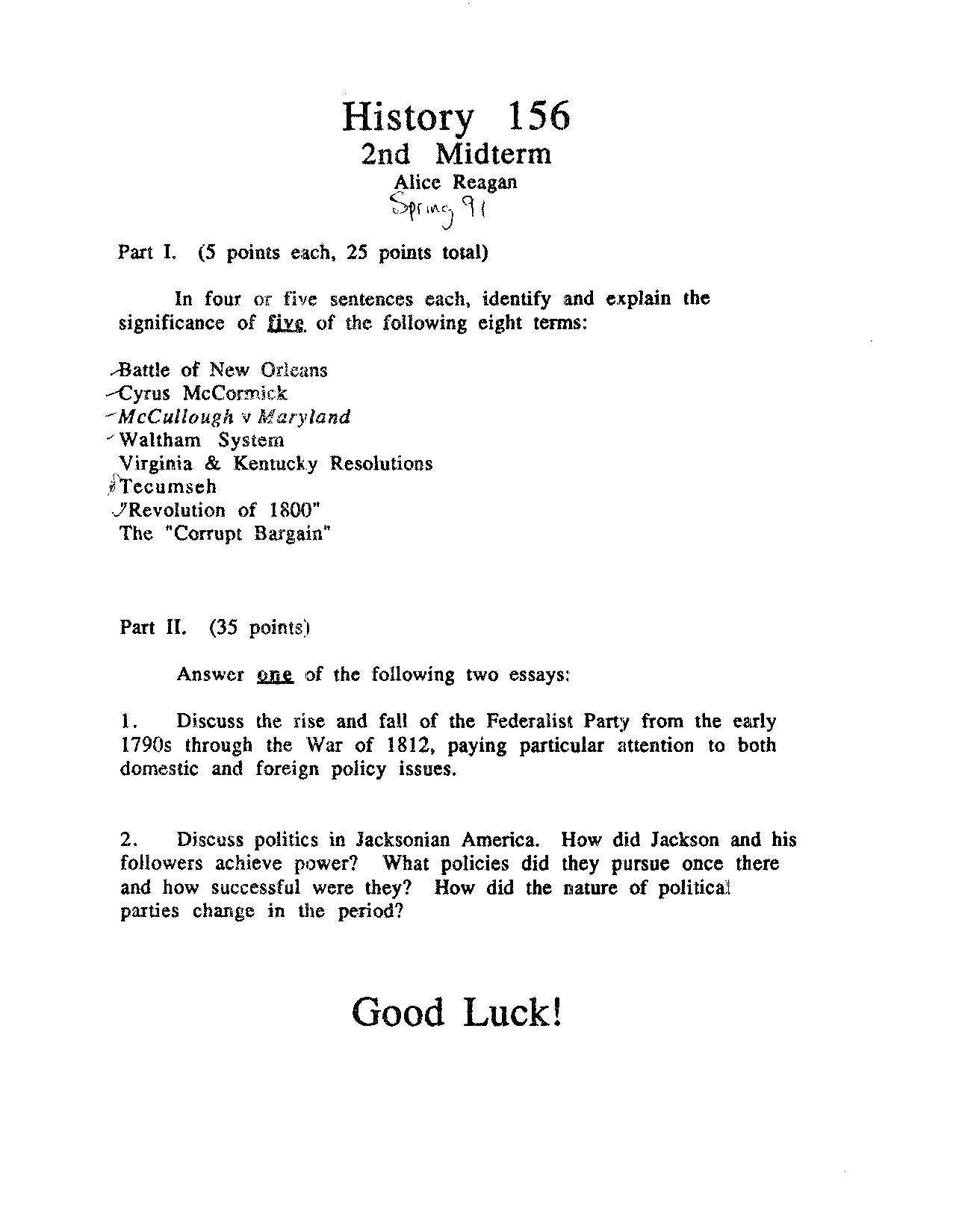 Second Midterm Exam - History of United States 1865 | HIST 156 - Docsity