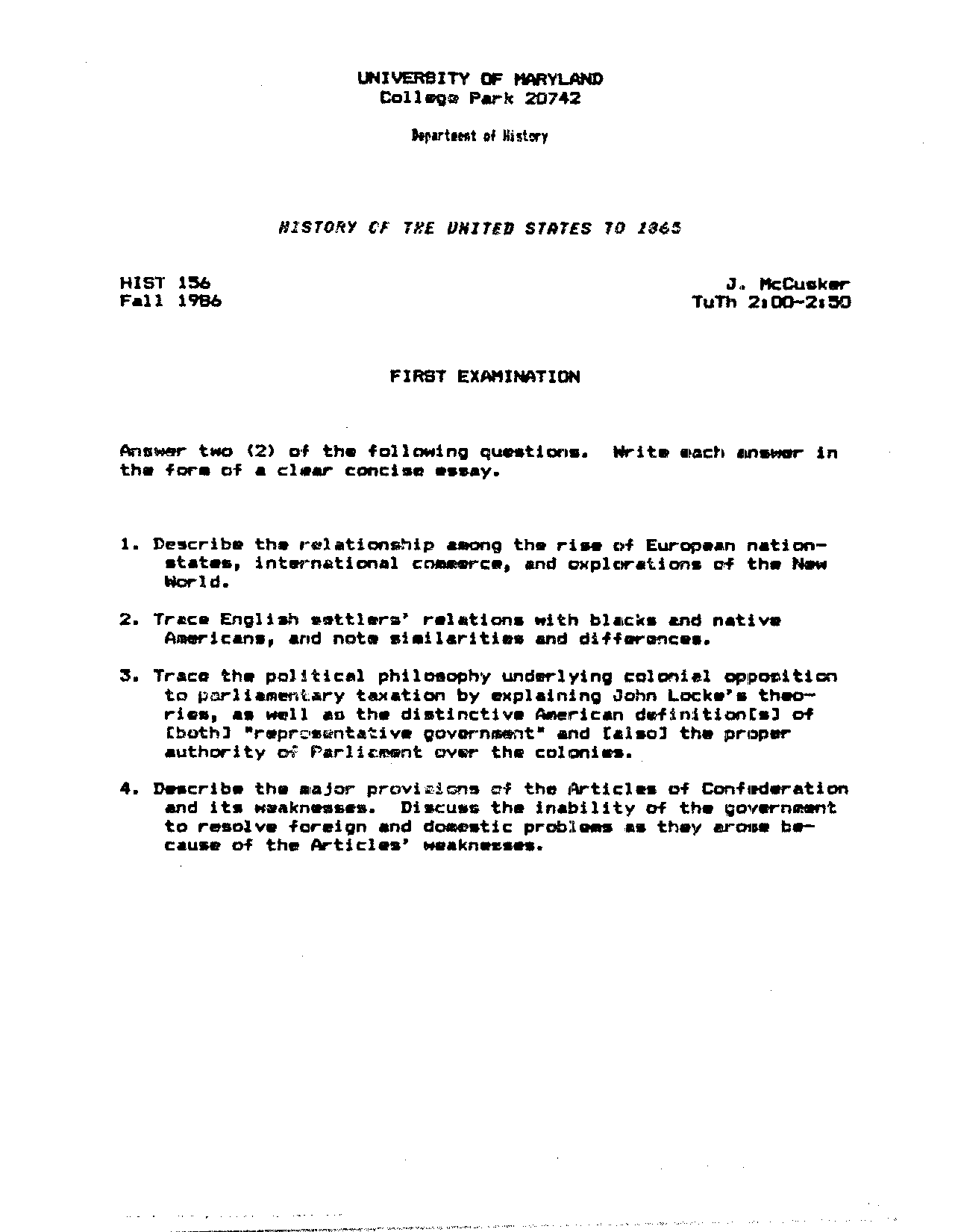 Exam for History of United State to 1865 | HIST 156 - Docsity