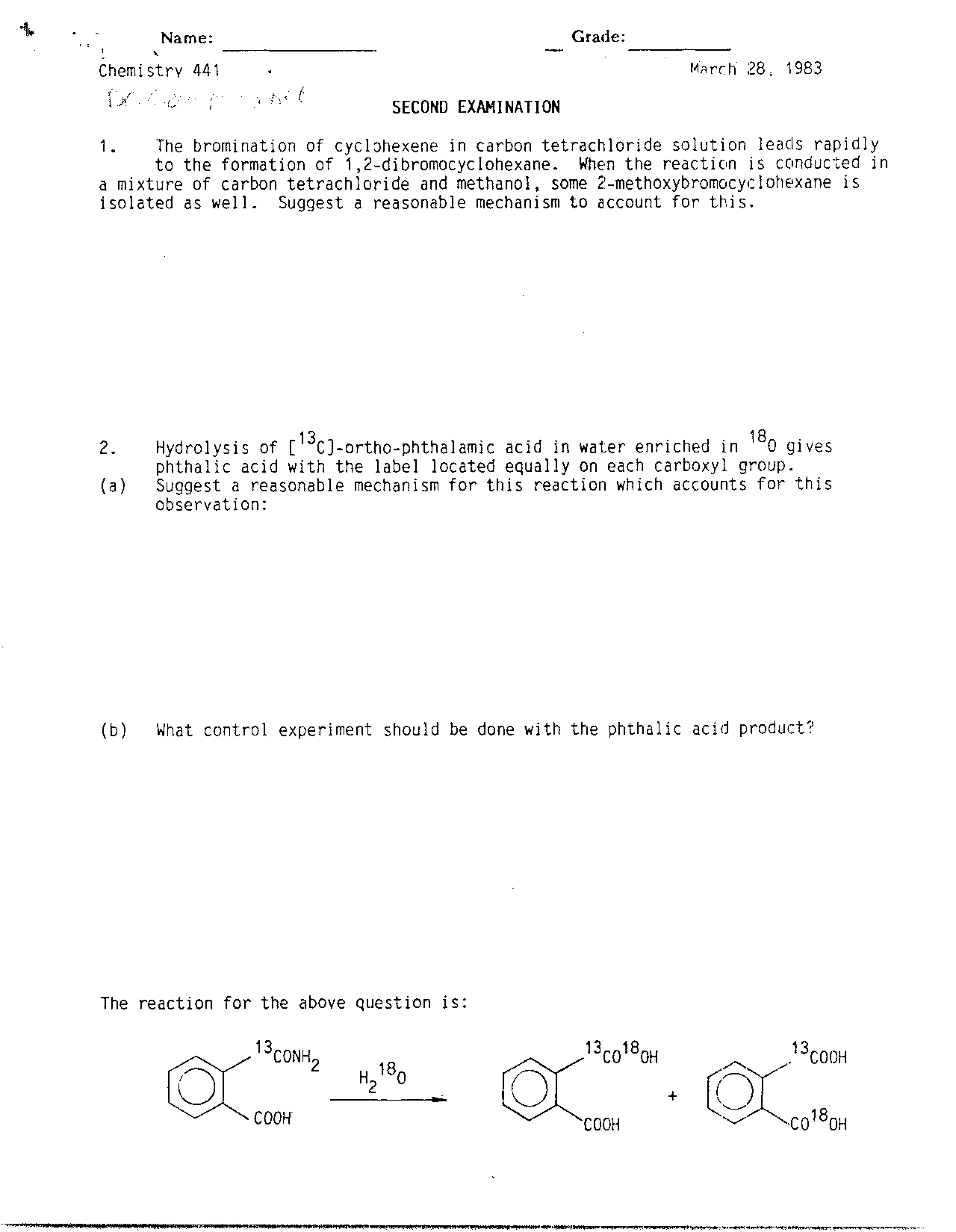 Exam 2 Questions | Advanced Organic Chemistry | CHEM 441 - Docsity