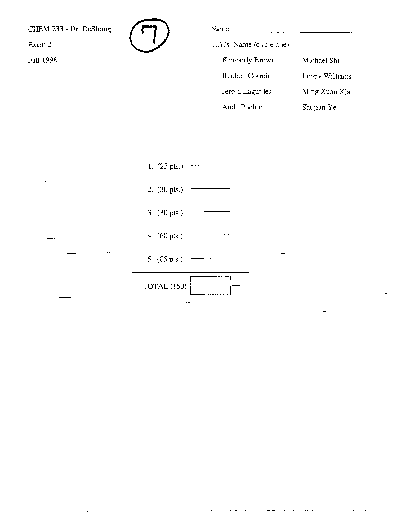 Organic Chemistry I - Exam 2 Questions - Fall 1998 | CHEM 231 - Docsity