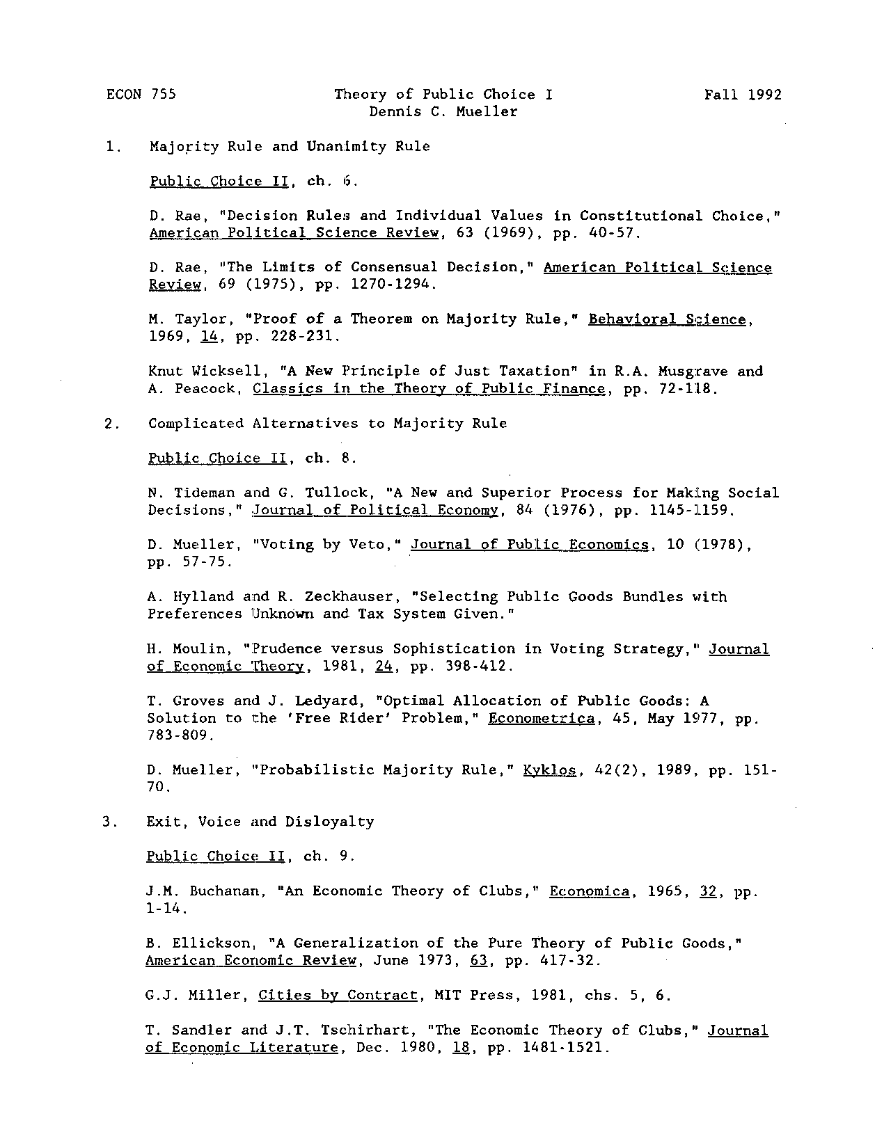Theory of public choice lecture notes econ 755 docsity