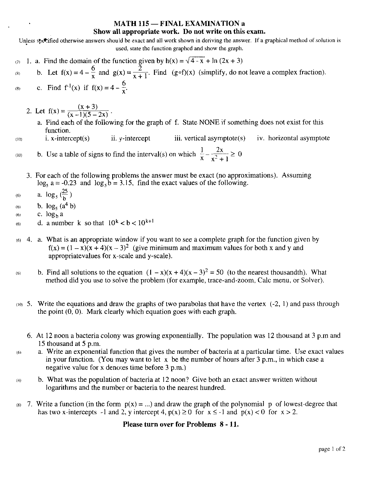 Logarithms Functions And Other Key Concepts Math 115 Docsity