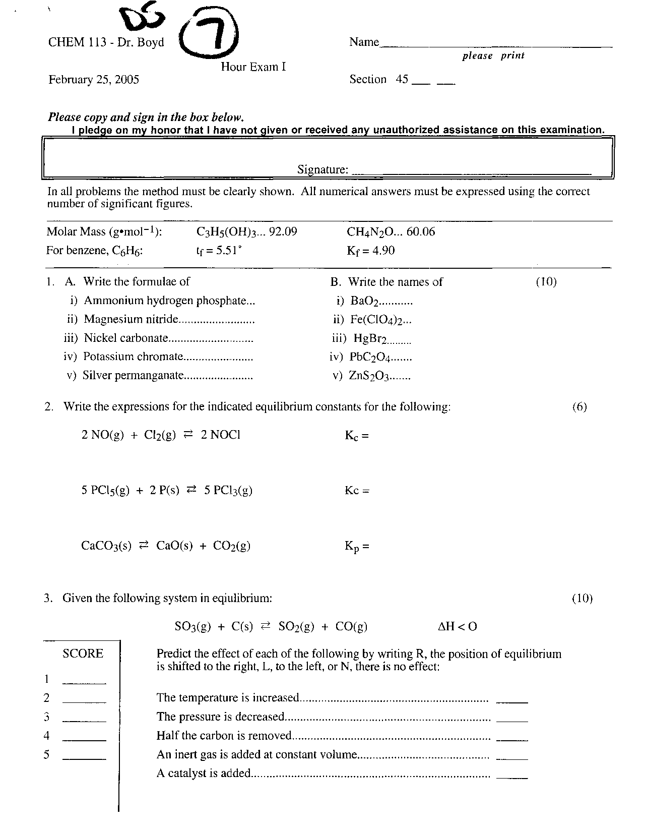 Review of Exam 1 - General Chemistry I | CHEM 113 - Docsity