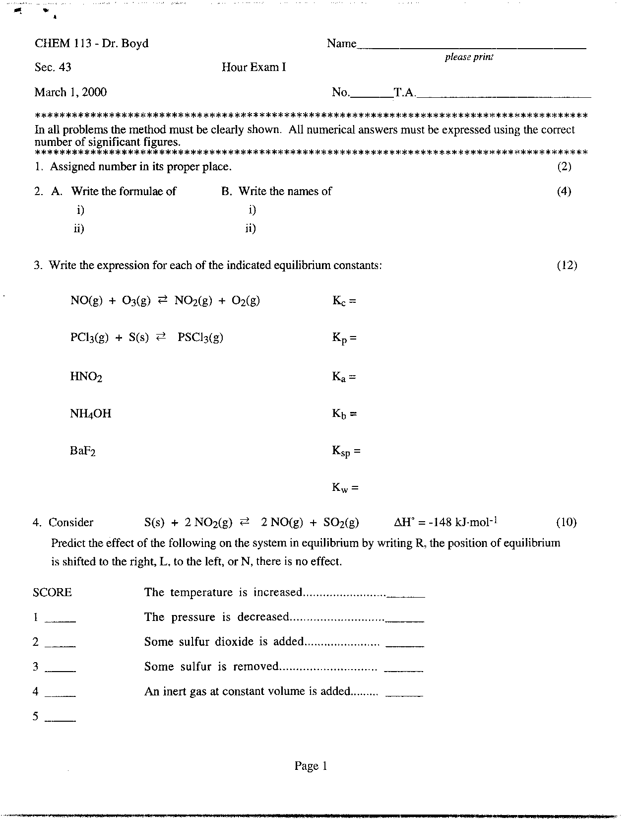 Exam 1 with 15 Questions - Organic Chemistry | CHEM 113 - Docsity