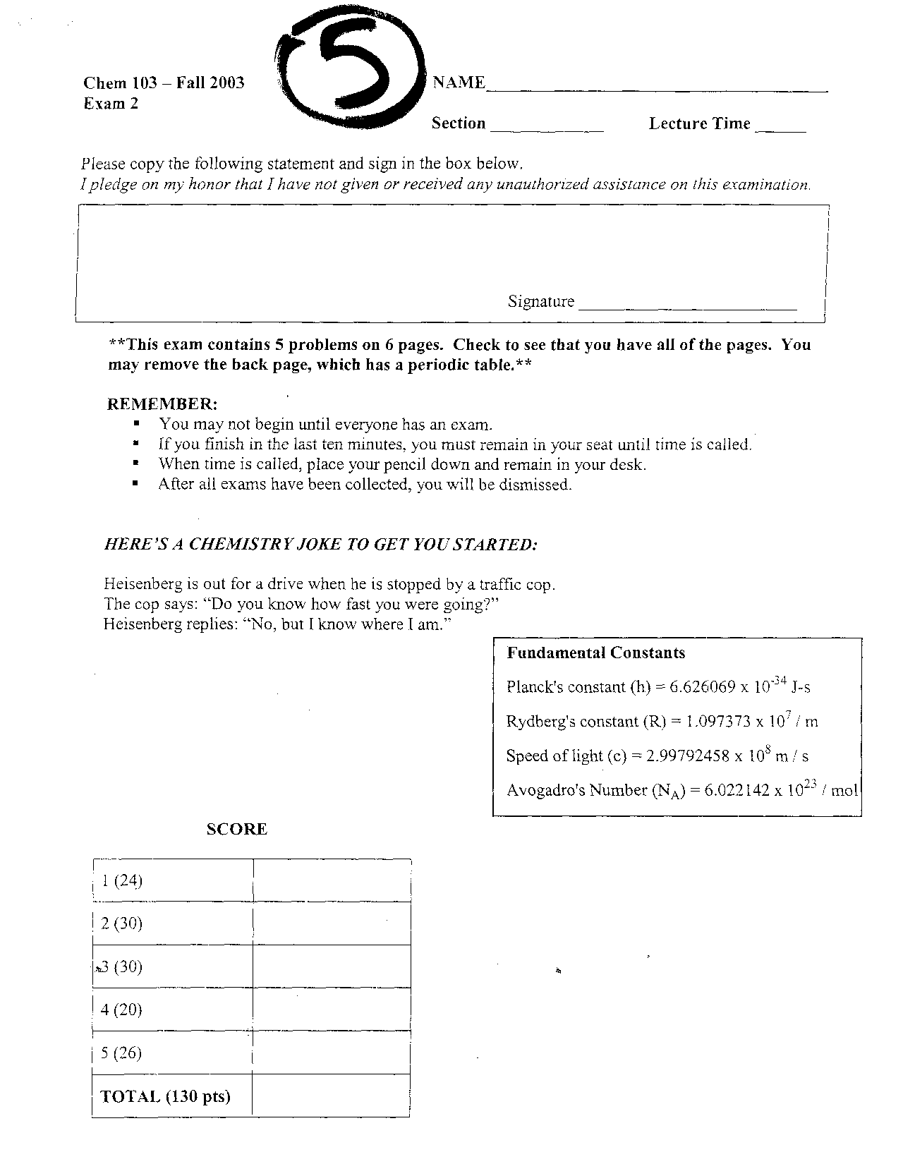 Exam 2 with Questions - General Chemistry I | CHEM 103 - Docsity