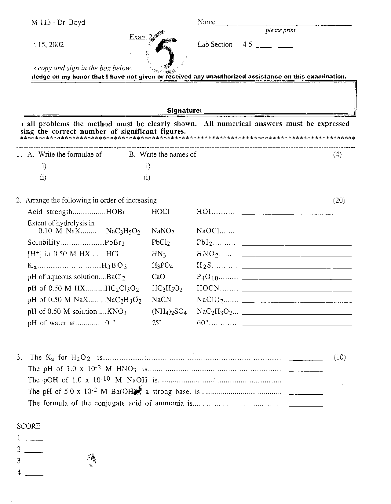 Exam 2 with Problems - General Chemistry I | CHEM 113 - Docsity