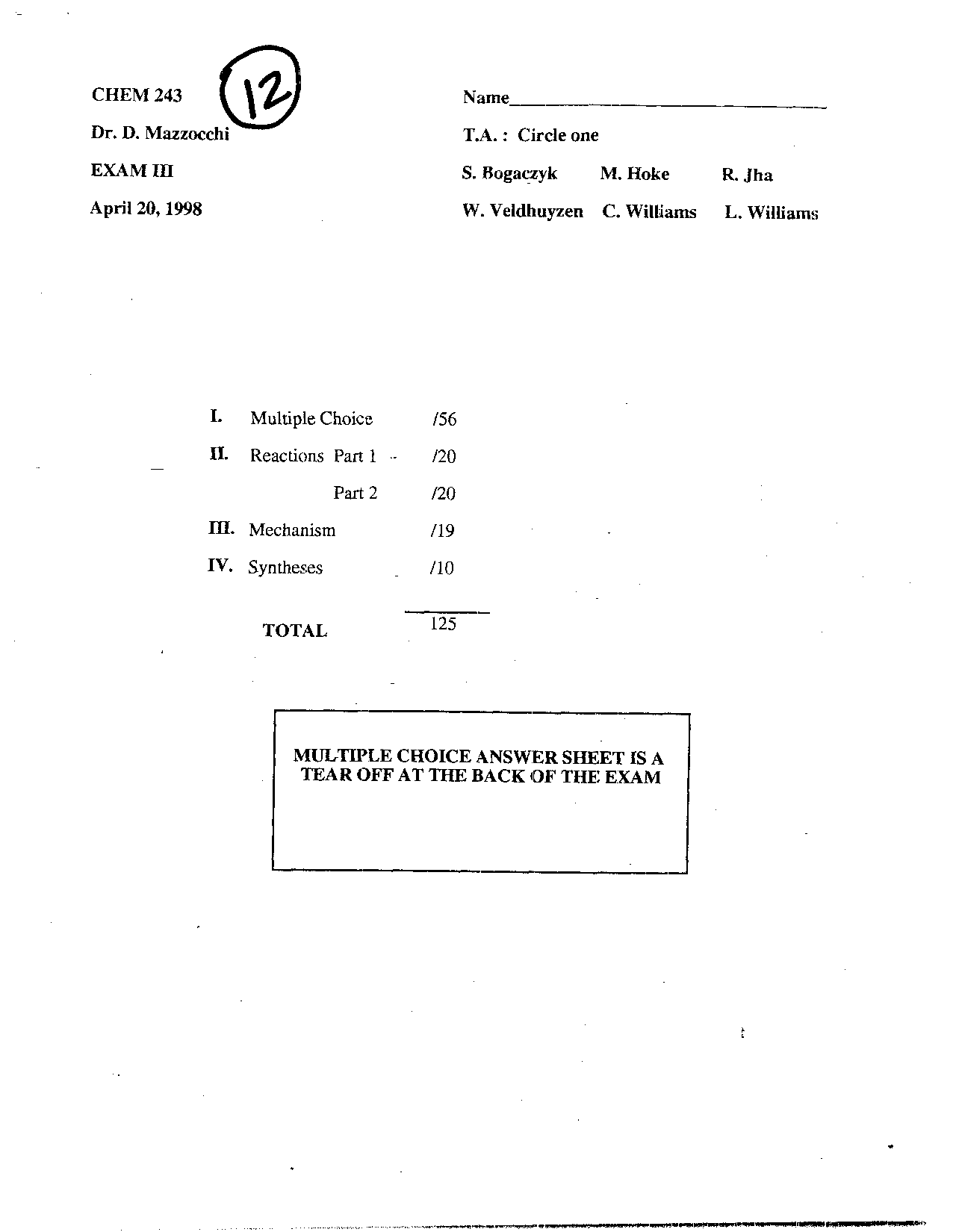 Exam 3 with Questions - Organic Chemistry II | CHEM 241 - Docsity