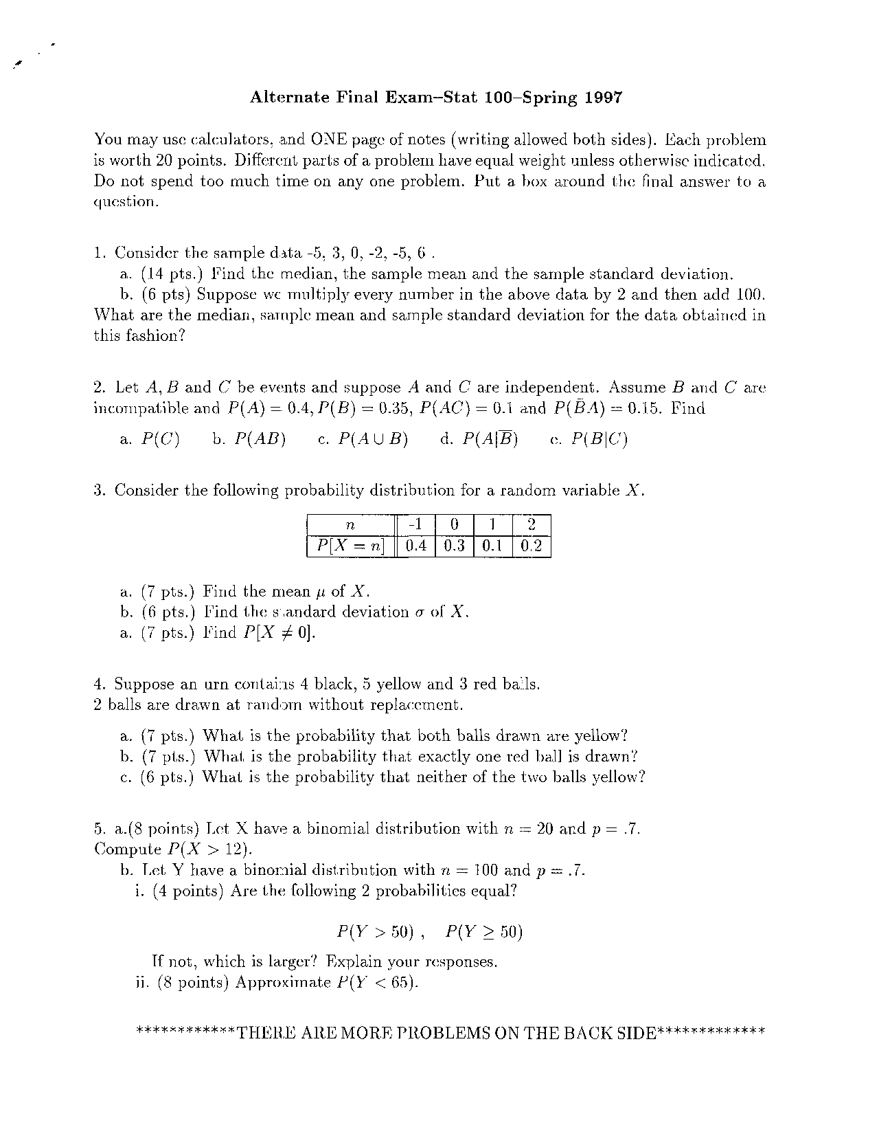 9 Problems on Statistics and Probability - Alternate Final Exam | STAT ...