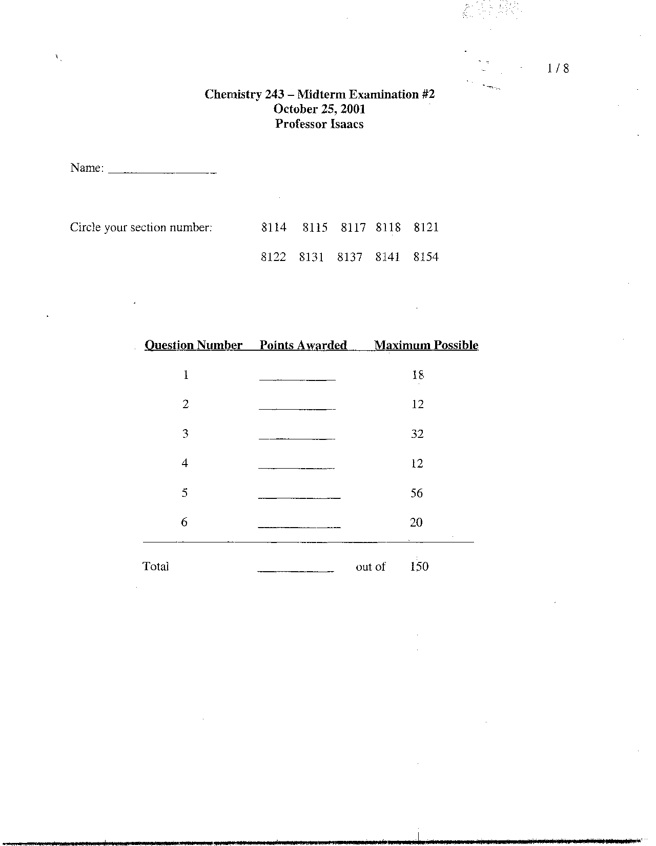 6 Questions for Midterm Exam 2 - Organic Chemistry II | CHEM 241 - Docsity