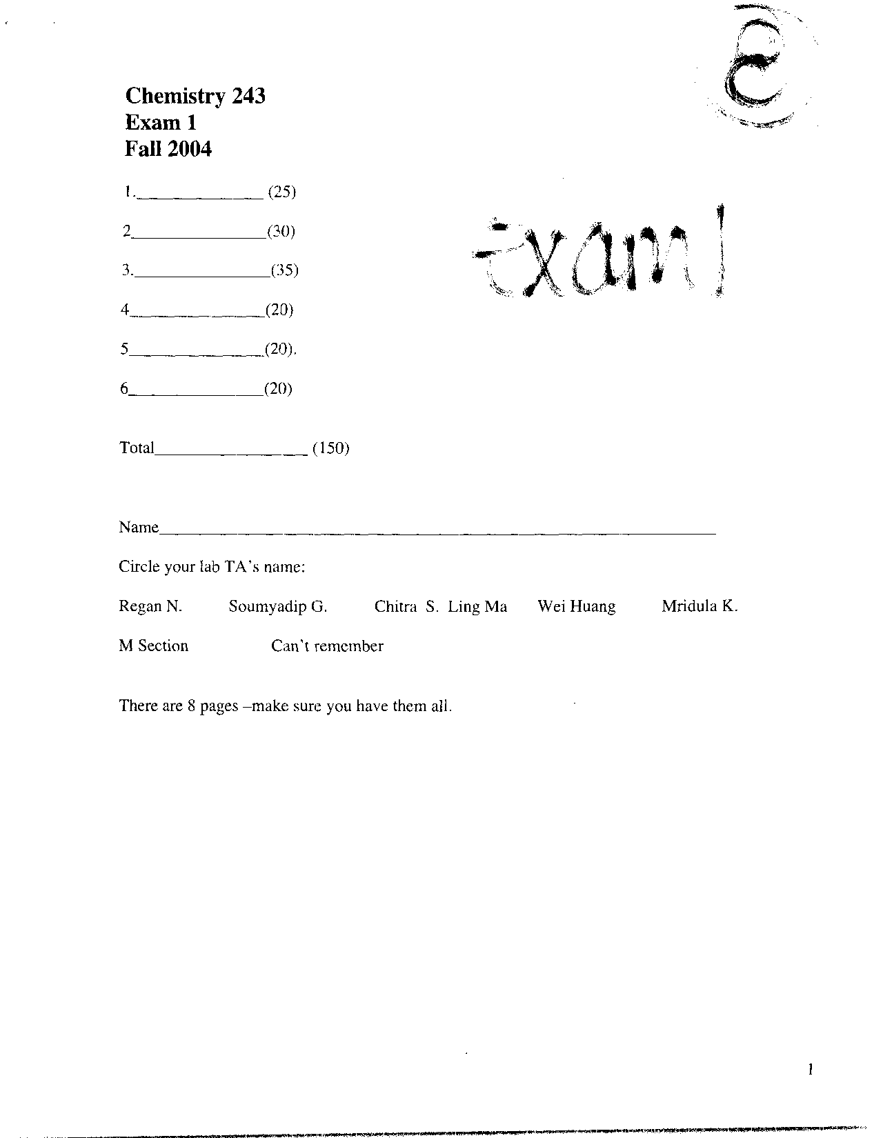 6 Questions in Organic Chemistry II - Exam | CHEM 241 - Docsity
