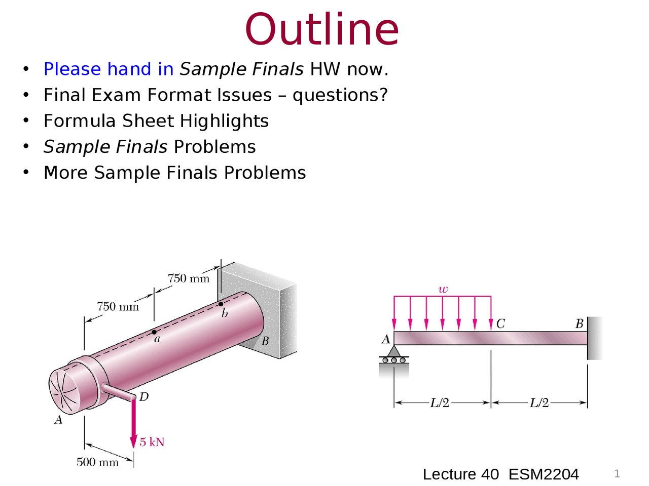 Lecture Outline 1 for Mechanics of Deformable Bodies | ESM 2204 - Docsity