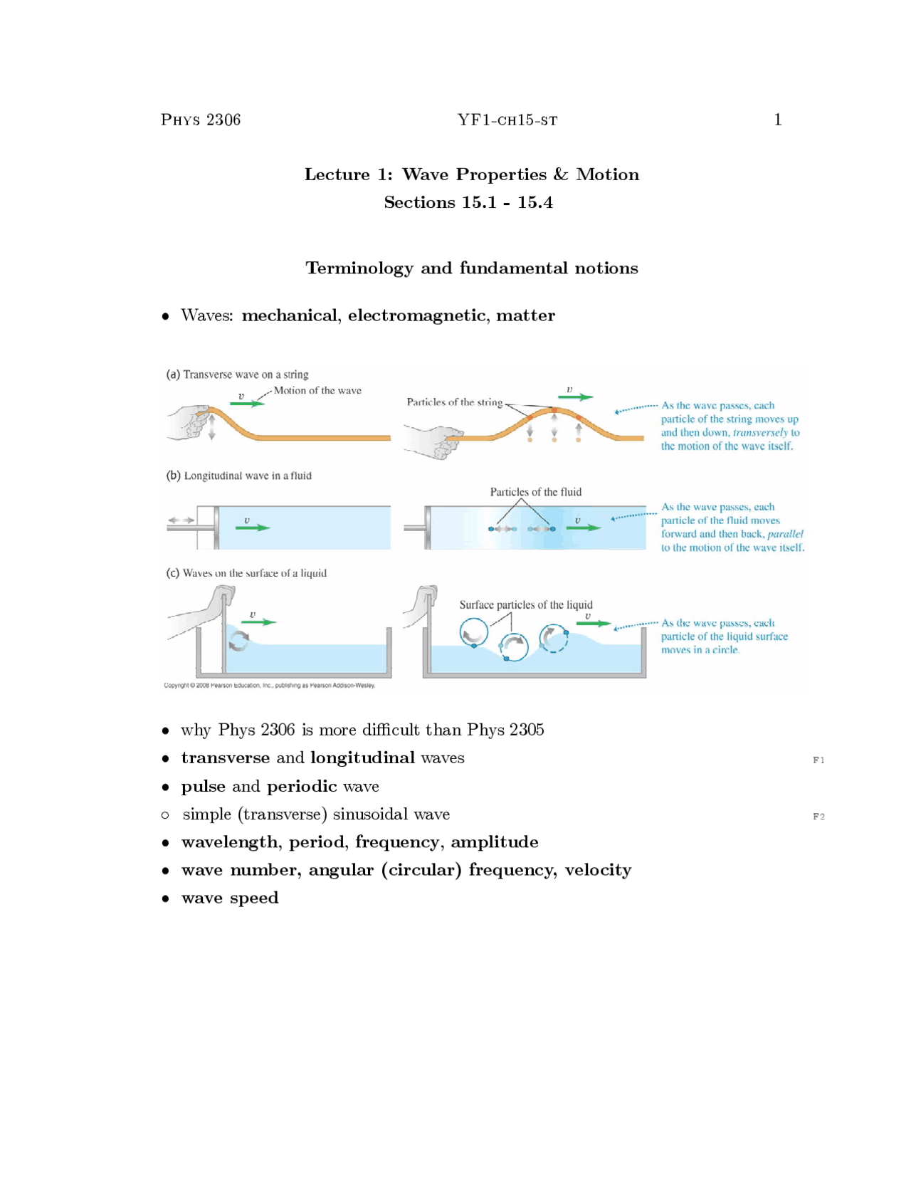 Wave Properties and Motion Terminology and Fundamental Notion PHYS