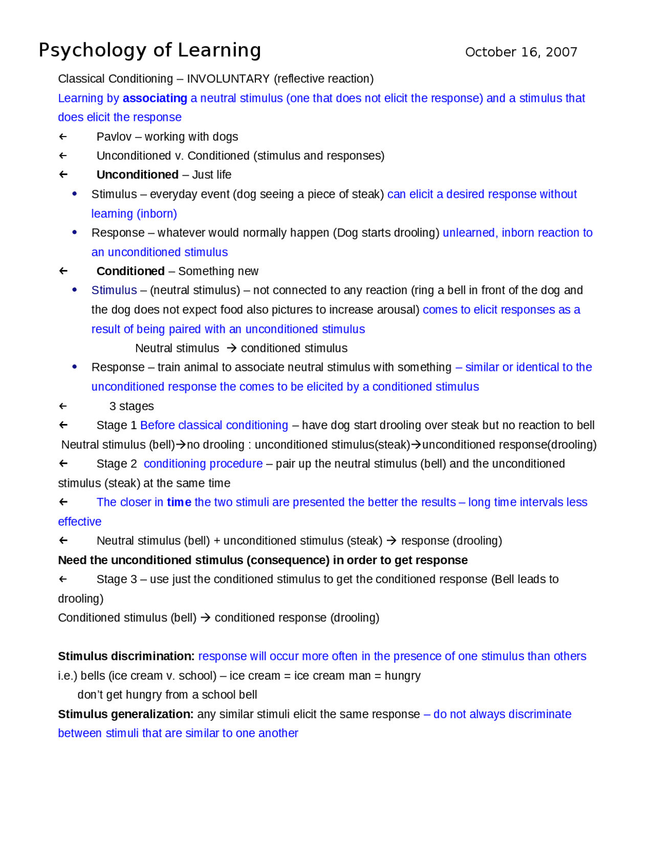 Psychology of Learning - Introductory Psychology | PSYC 2004 - Docsity