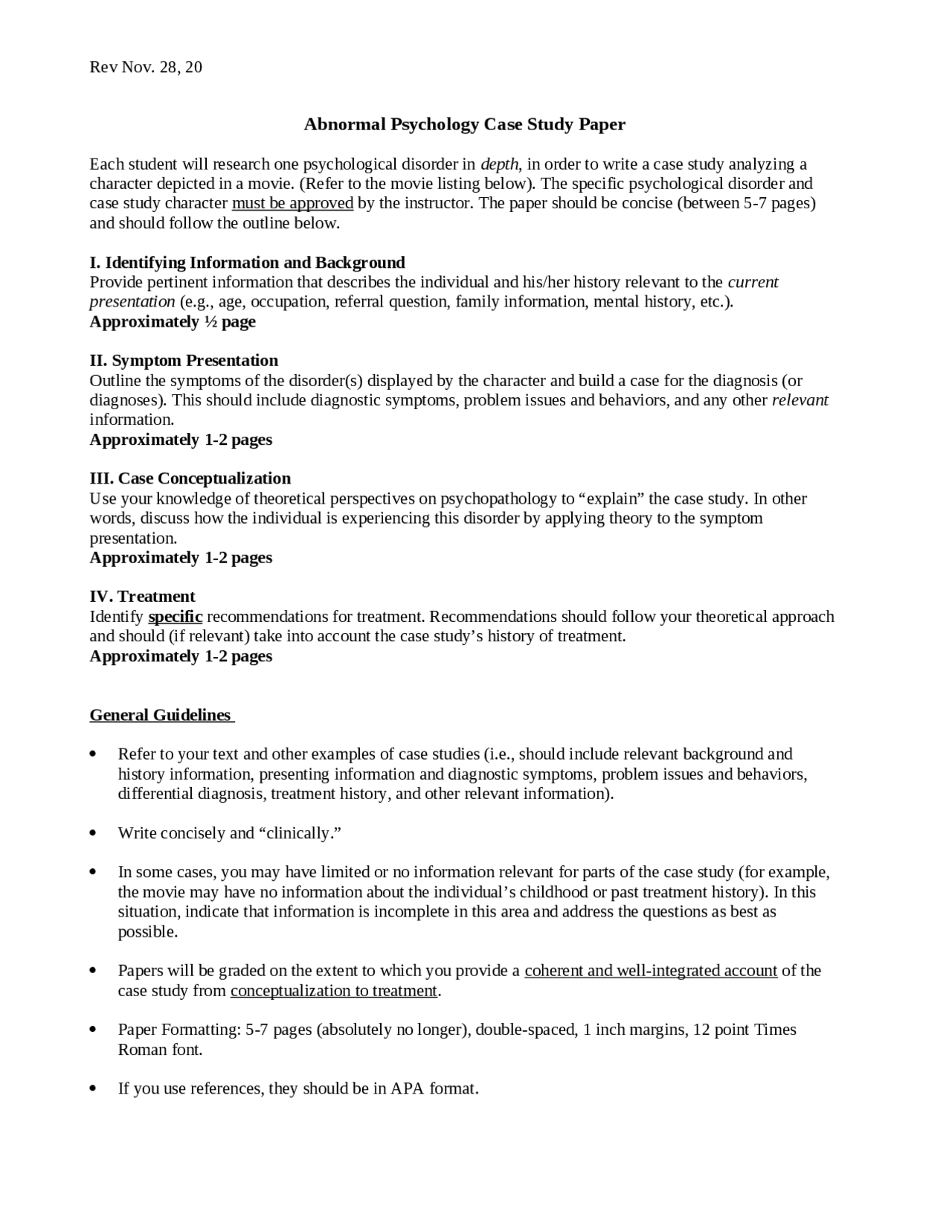 Psych Case Notes Notes for Exam Review - Abnormal Psychology Case Study Paper | PSYC ...