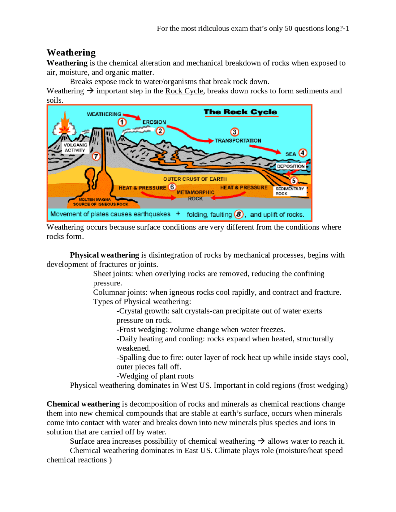 Study Material - Weathering - Physical Geology | GEOS 1004 - Docsity